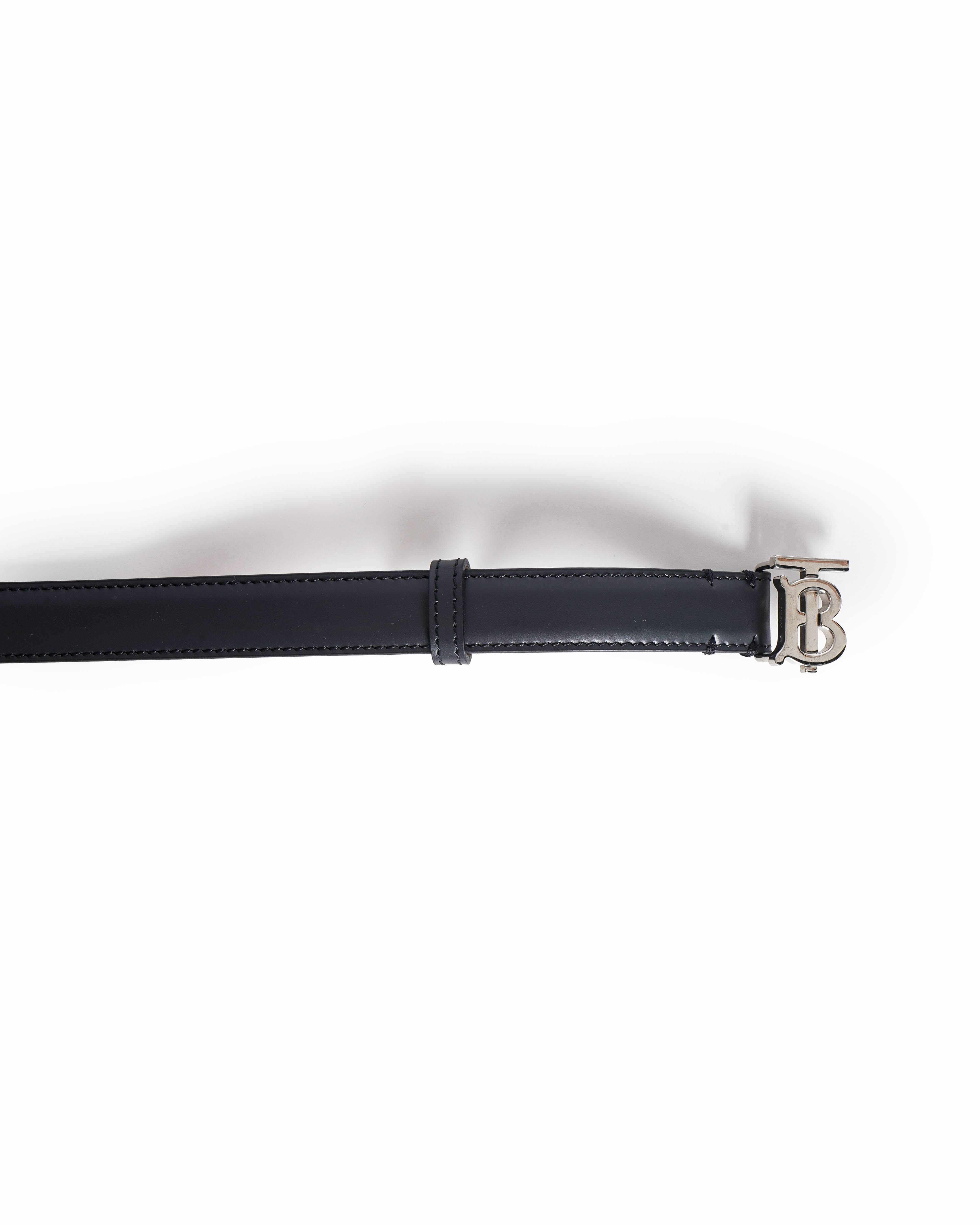 Burberry Black Leather Silver TB Monogram Belt