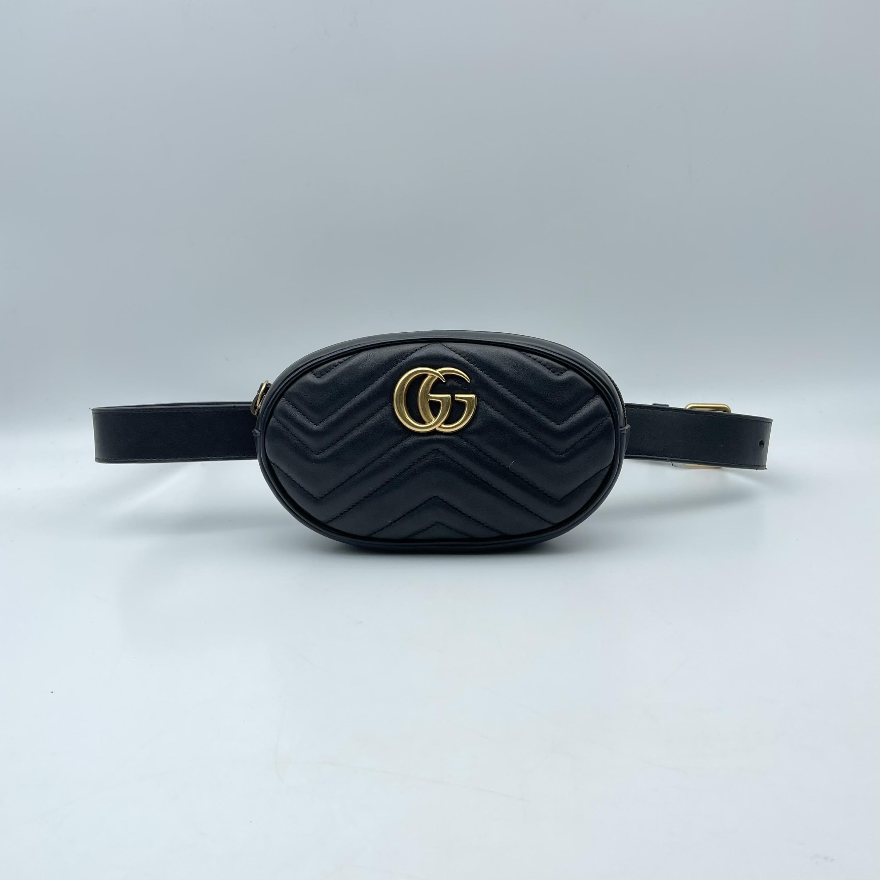 Gucci Black Matelassé Leather Belt Bag C345570