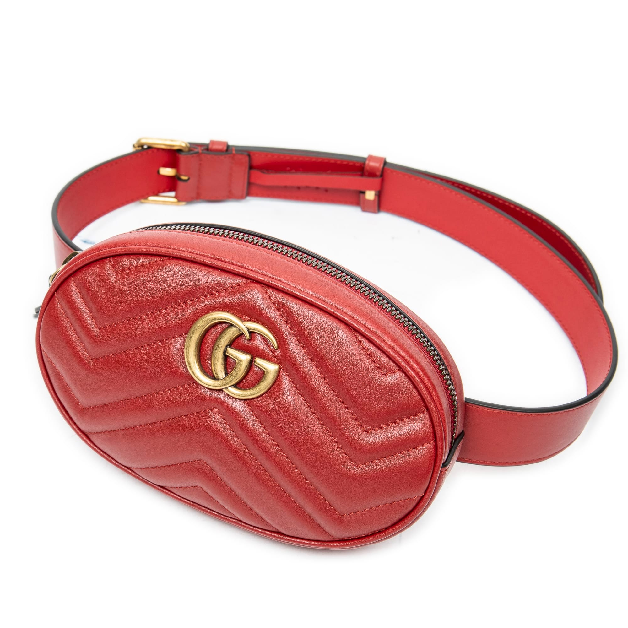 Gucci Red Calf Leather GG Marmont Belt Bag ABC6535