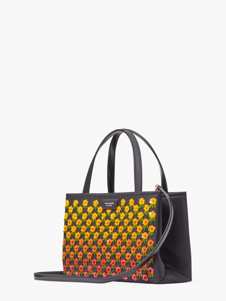 Kate Spade KateSpade Sam Icon Floral Embellished Nylon Small Tote Black Multi
