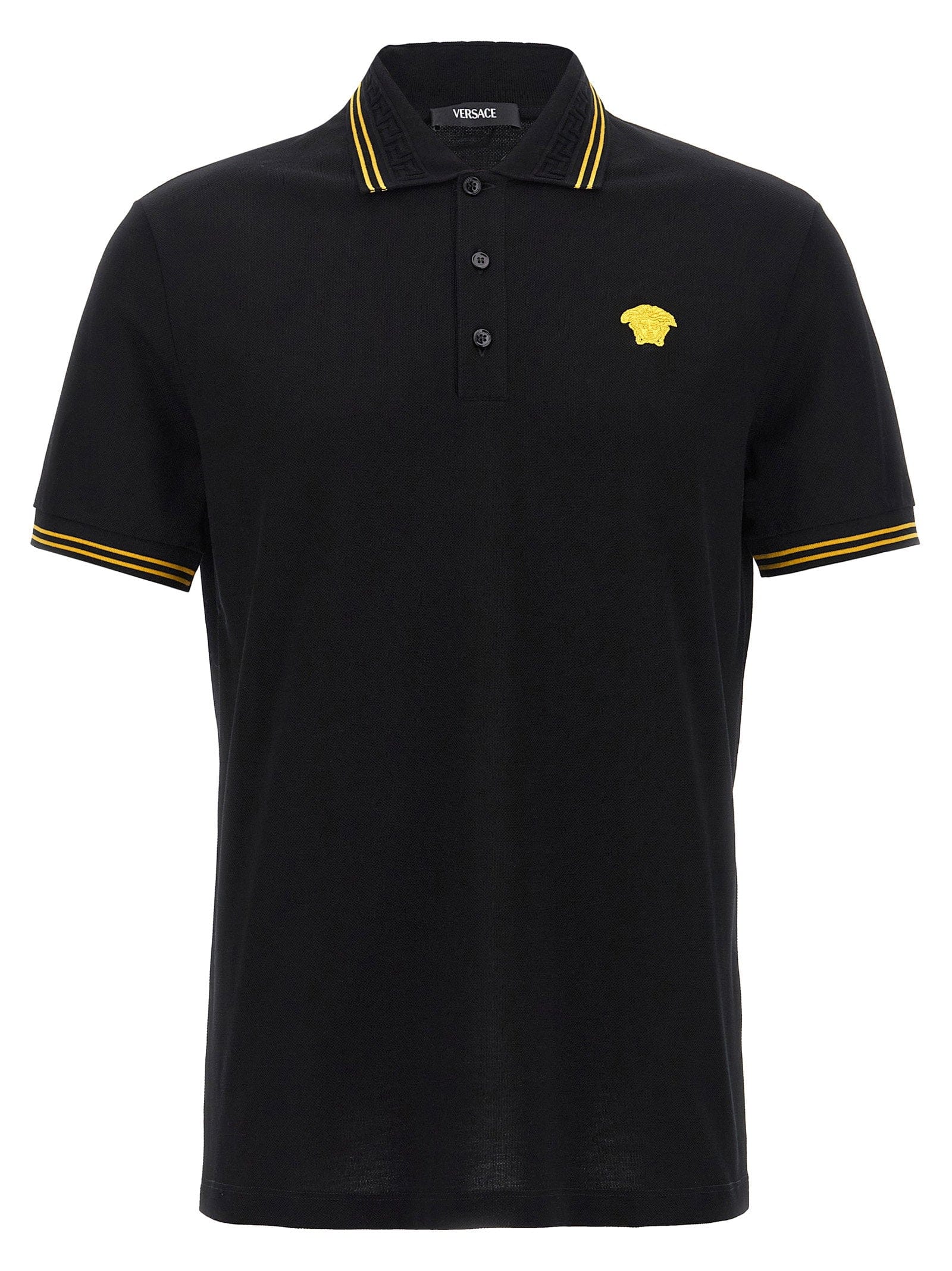 Versace Medusa Logo Cotton Piqué Polo Shirt — Black