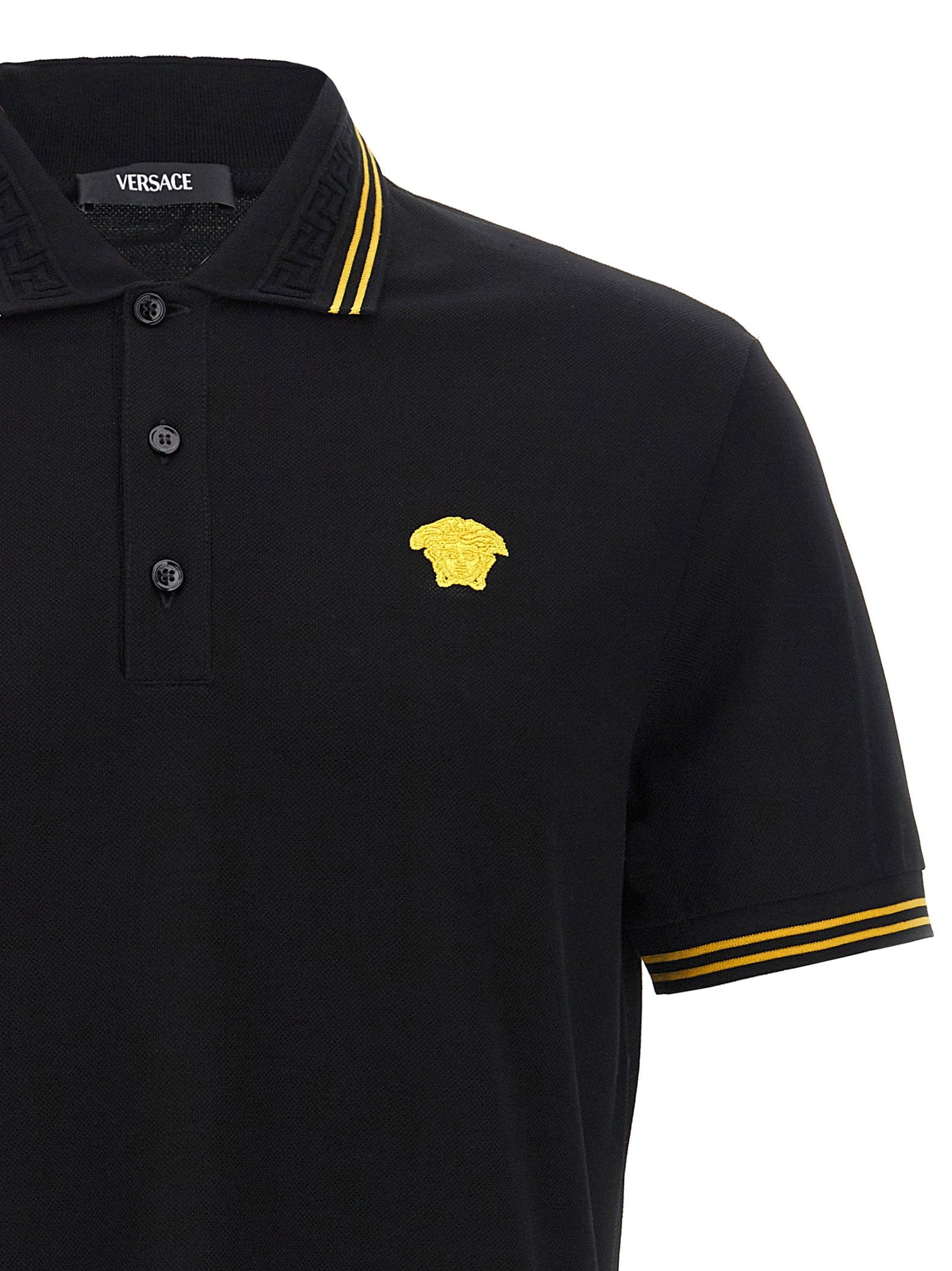 Versace Medusa Logo Cotton Piqué Polo Shirt — Black