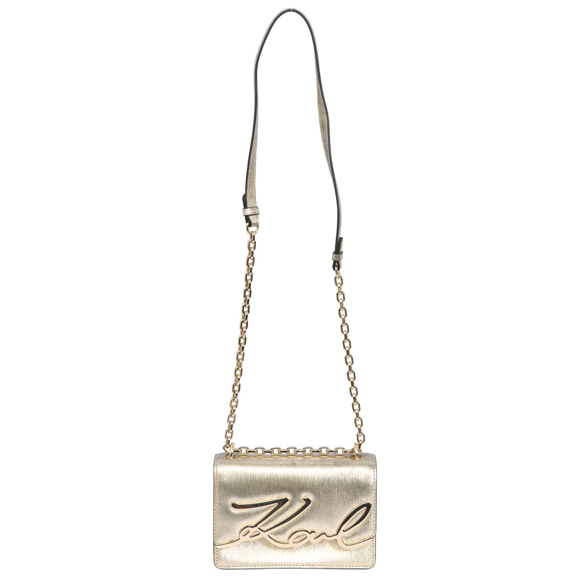 KARL LAGERFELD SIGNATURE METALLIC CROSSBODY BAG