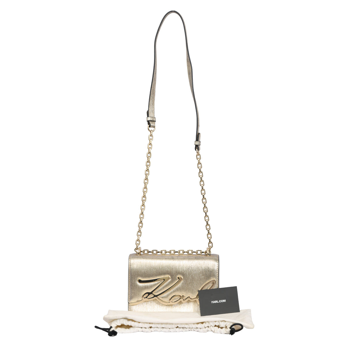 KARL LAGERFELD SIGNATURE METALLIC CROSSBODY BAG