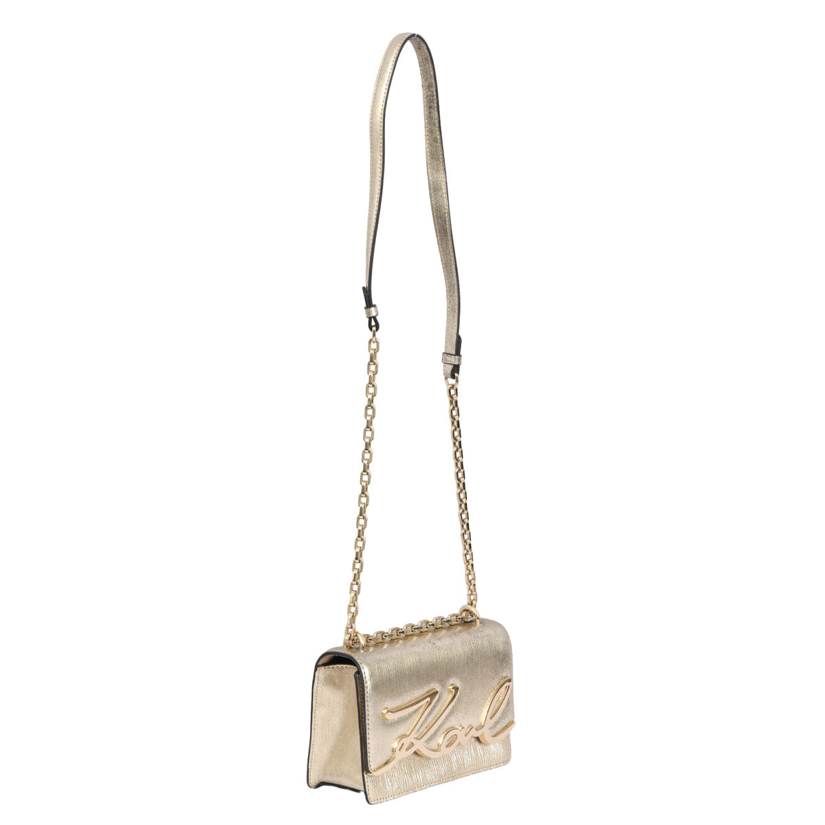 KARL LAGERFELD SIGNATURE METALLIC CROSSBODY BAG