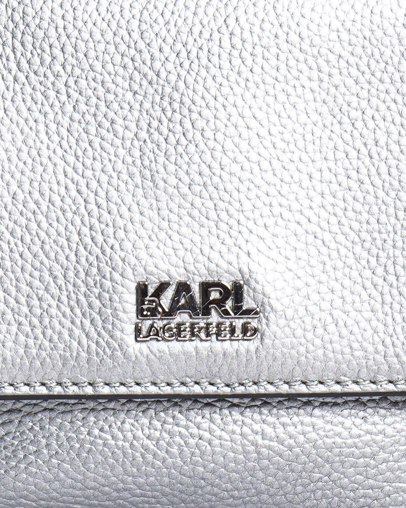 Karl Lagerfeld Metallic Silver Pebbled Leather Flap Crossbody Bag