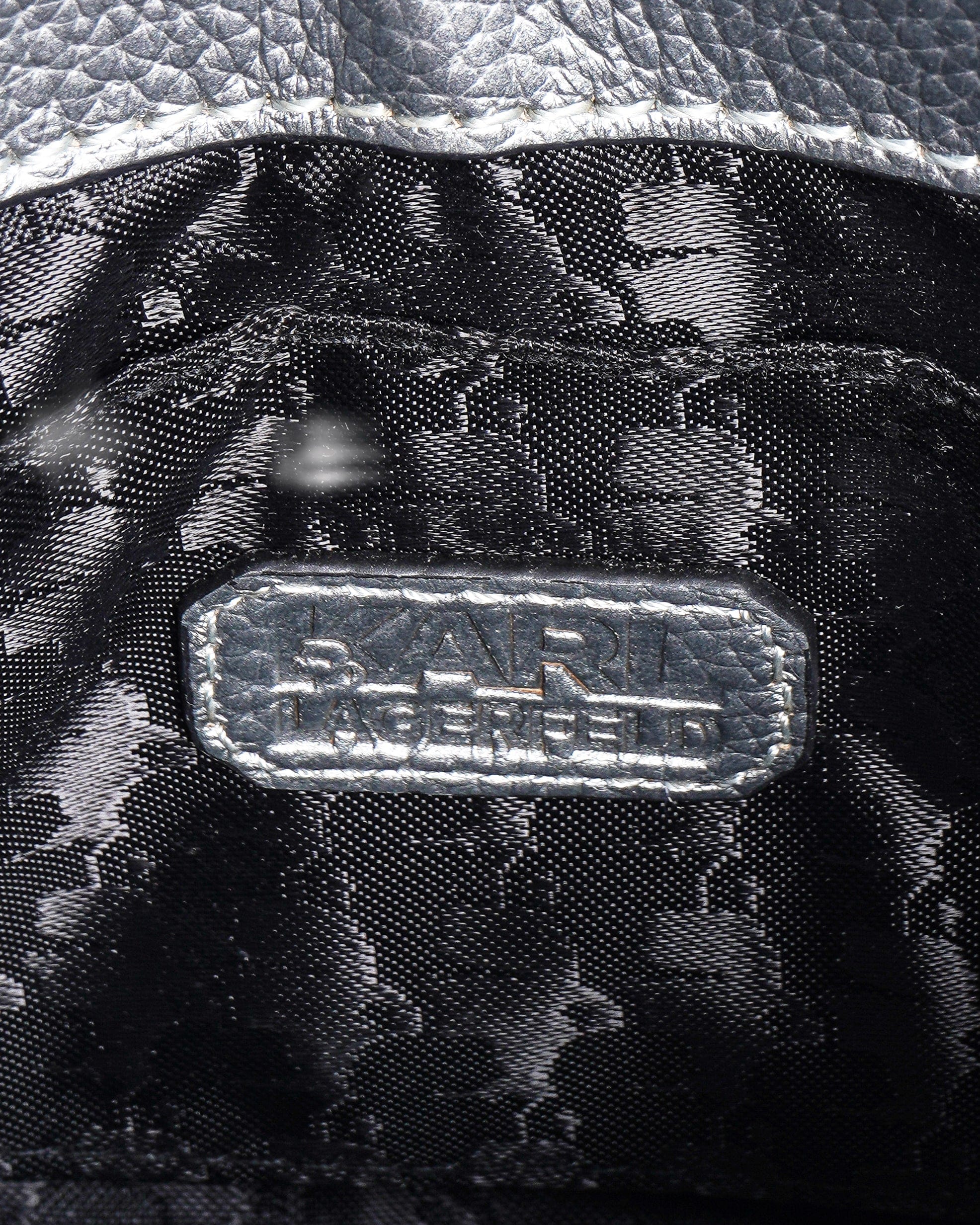 Karl Lagerfeld Metallic Silver Pebbled Leather Flap Crossbody Bag