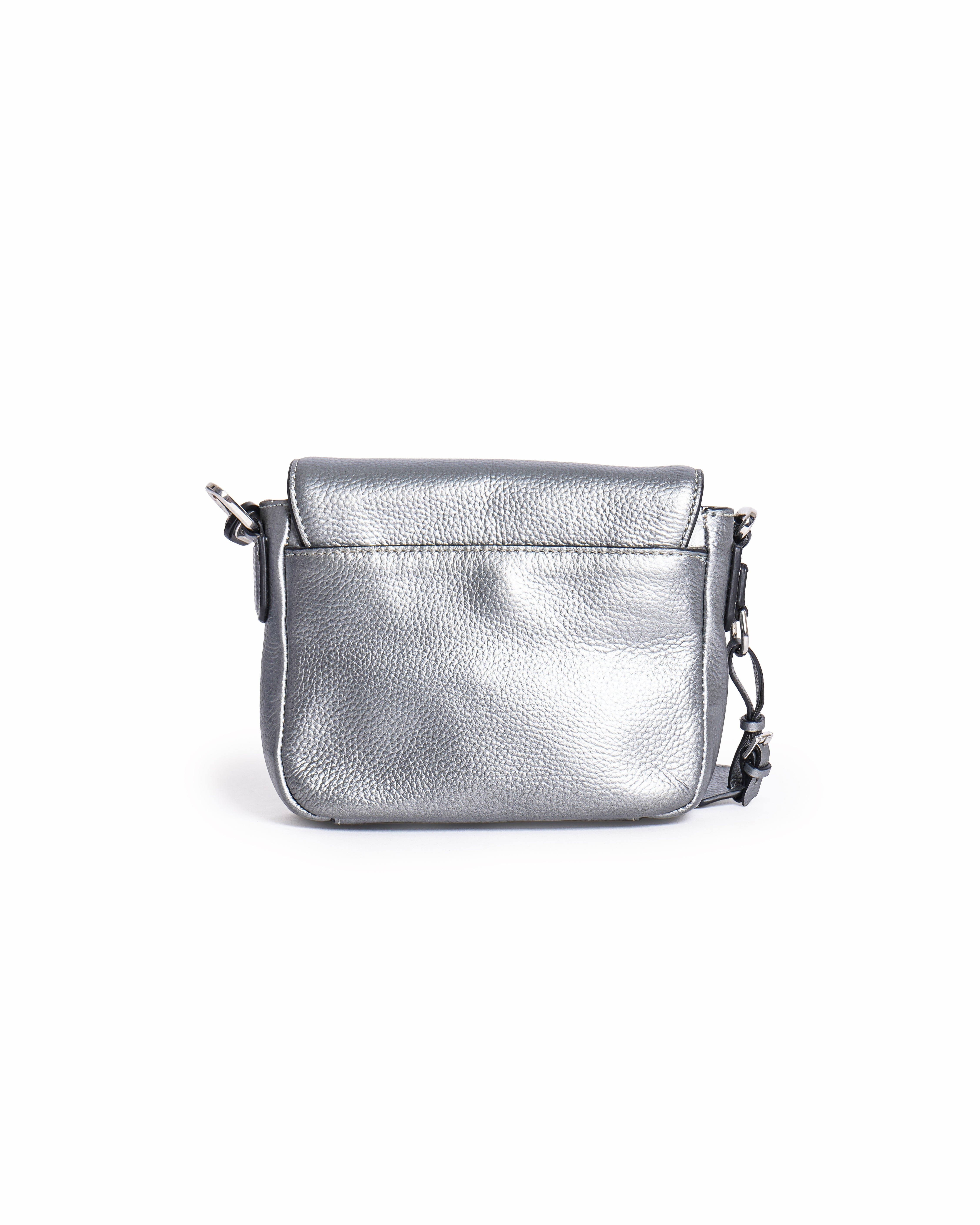 Karl Lagerfeld Metallic Silver Pebbled Leather Flap Crossbody Bag