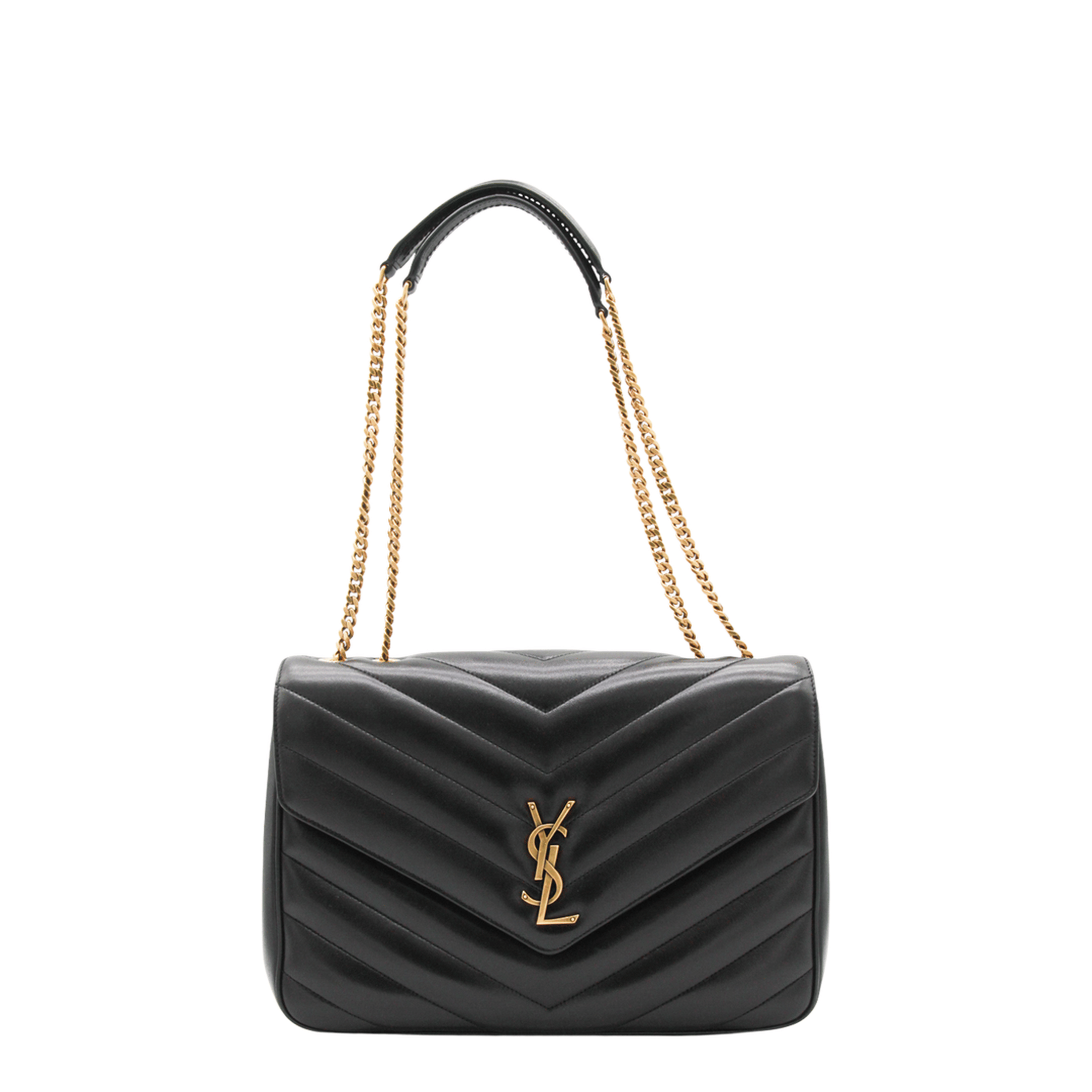 Saint Laurent Loulou Large Matelassé Lambskin Chain Bag - Black