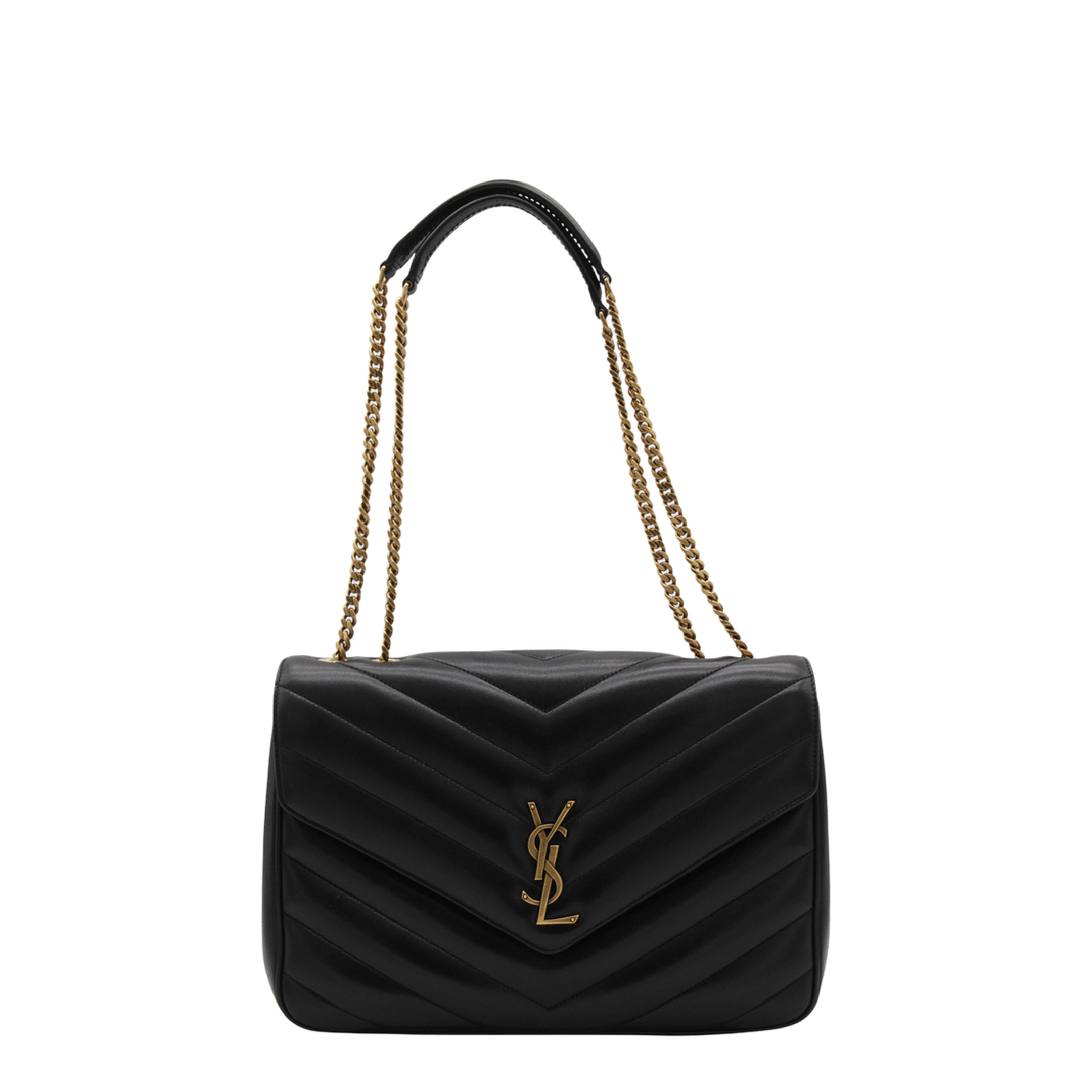 Saint Laurent Loulou Large Matelassé Lambskin Chain Bag - Black