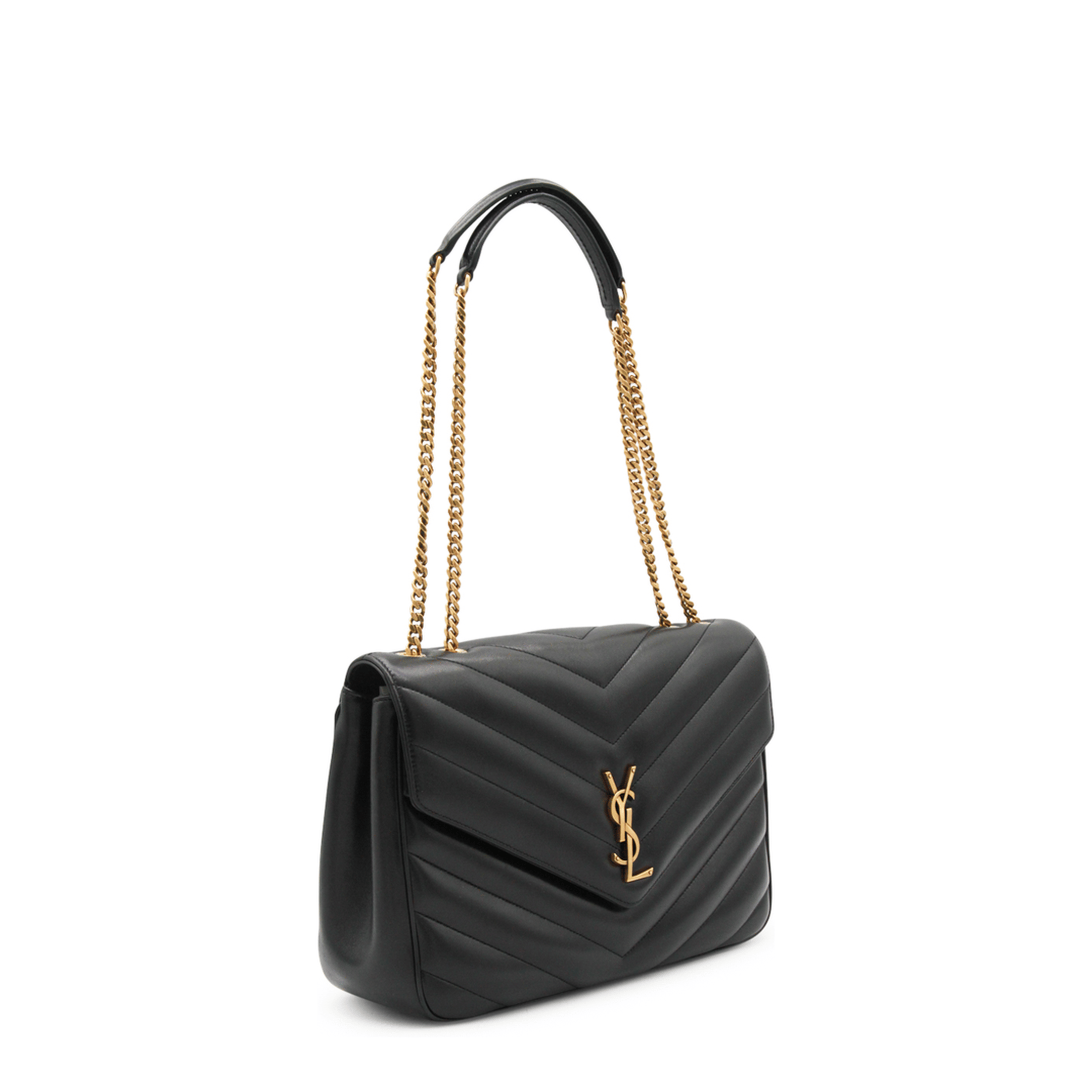 Saint Laurent Loulou Large Matelassé Lambskin Chain Bag - Black