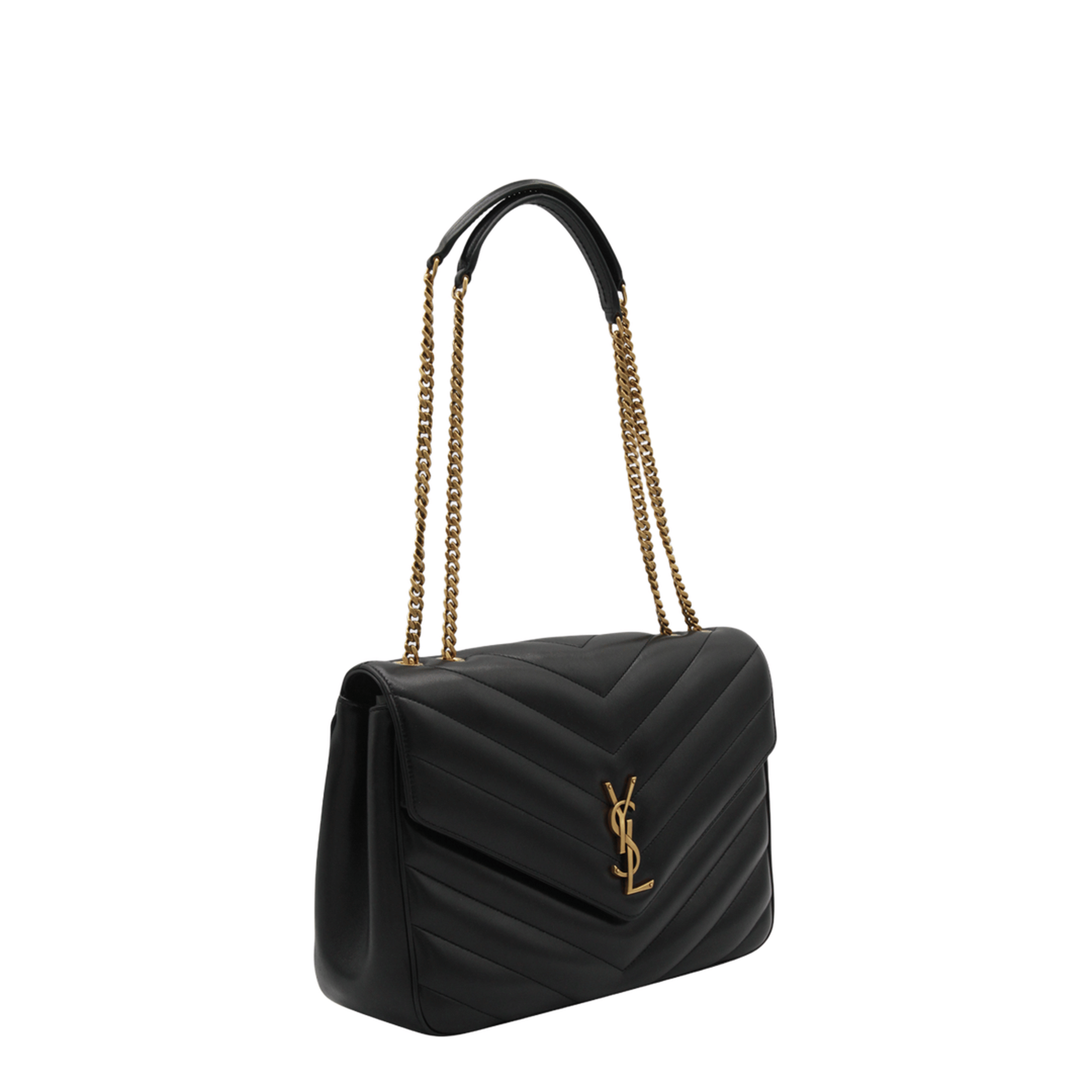 Saint Laurent Loulou Large Matelassé Lambskin Chain Bag - Black
