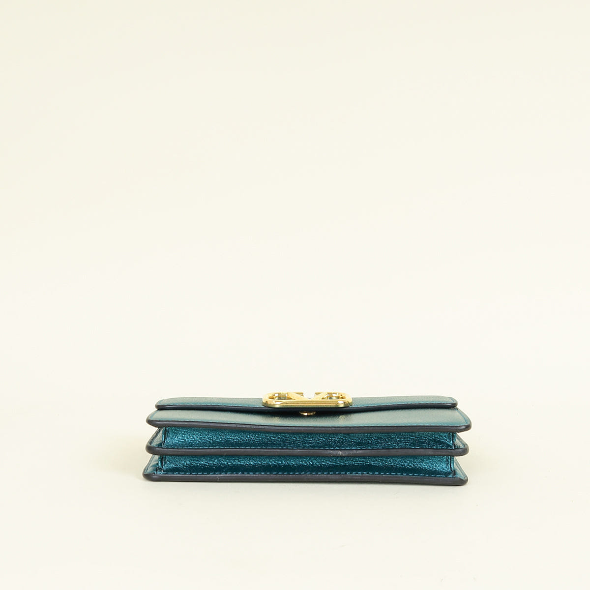 Valentino Metallic Teal Vlogo Wallet On Chain