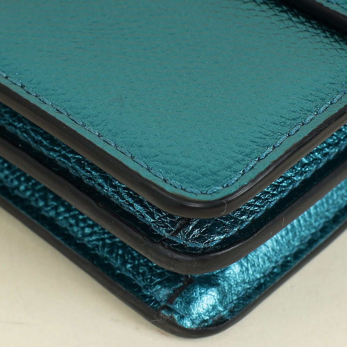 Valentino Metallic Teal Vlogo Wallet On Chain