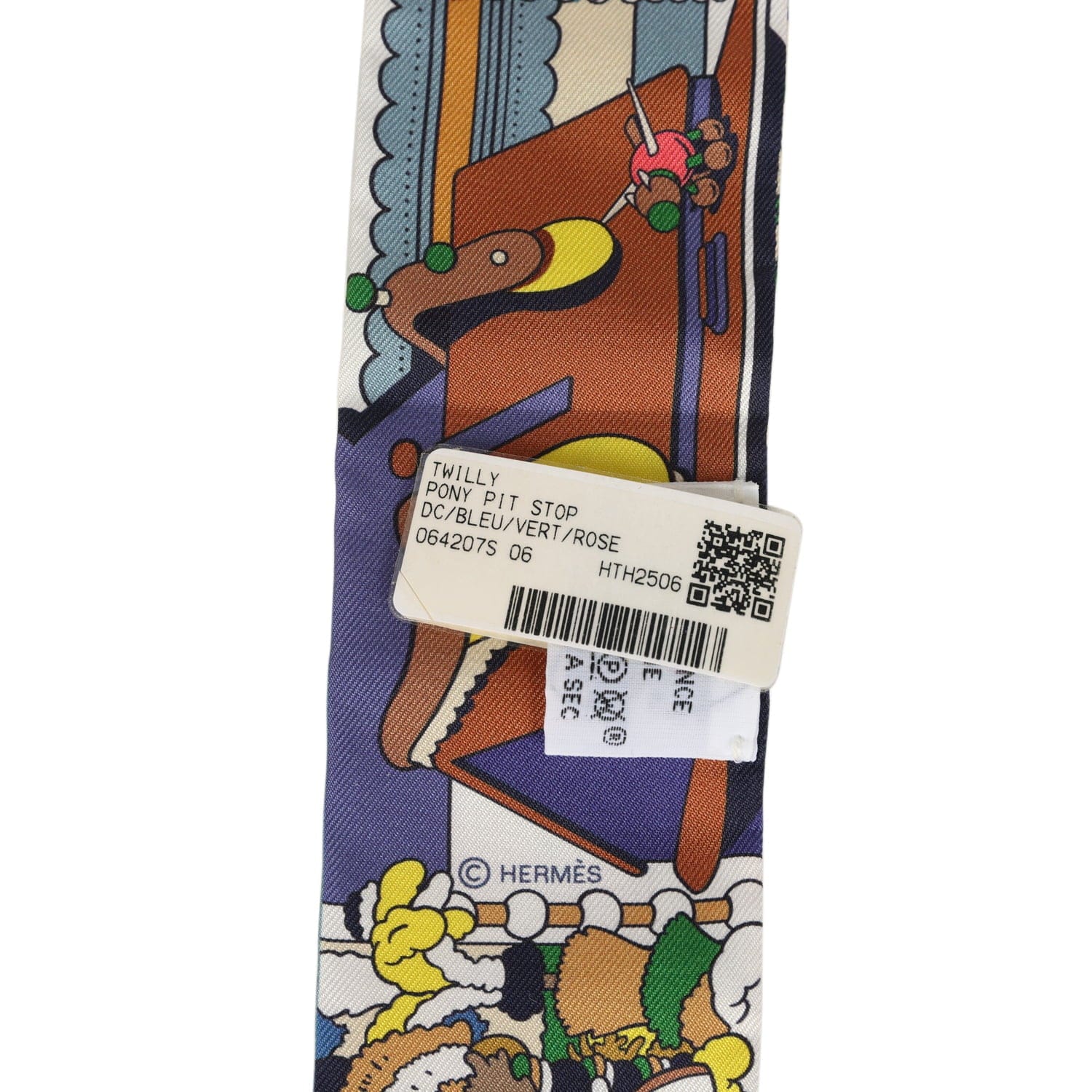 Hermes Pony Pit Stop Bleu, Vert and Rose Multi Silk Twilly