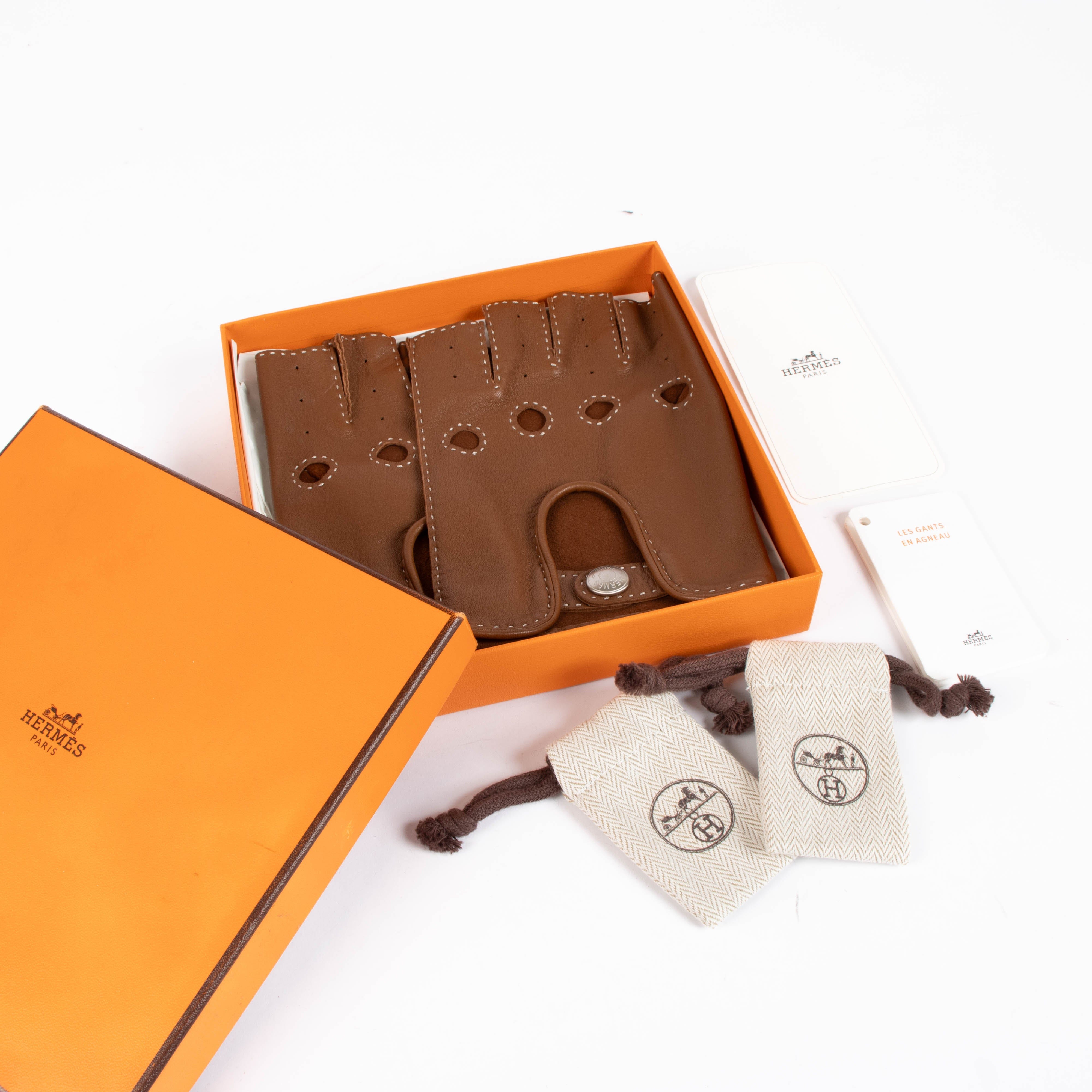 Hermes Brown Leather Gloves