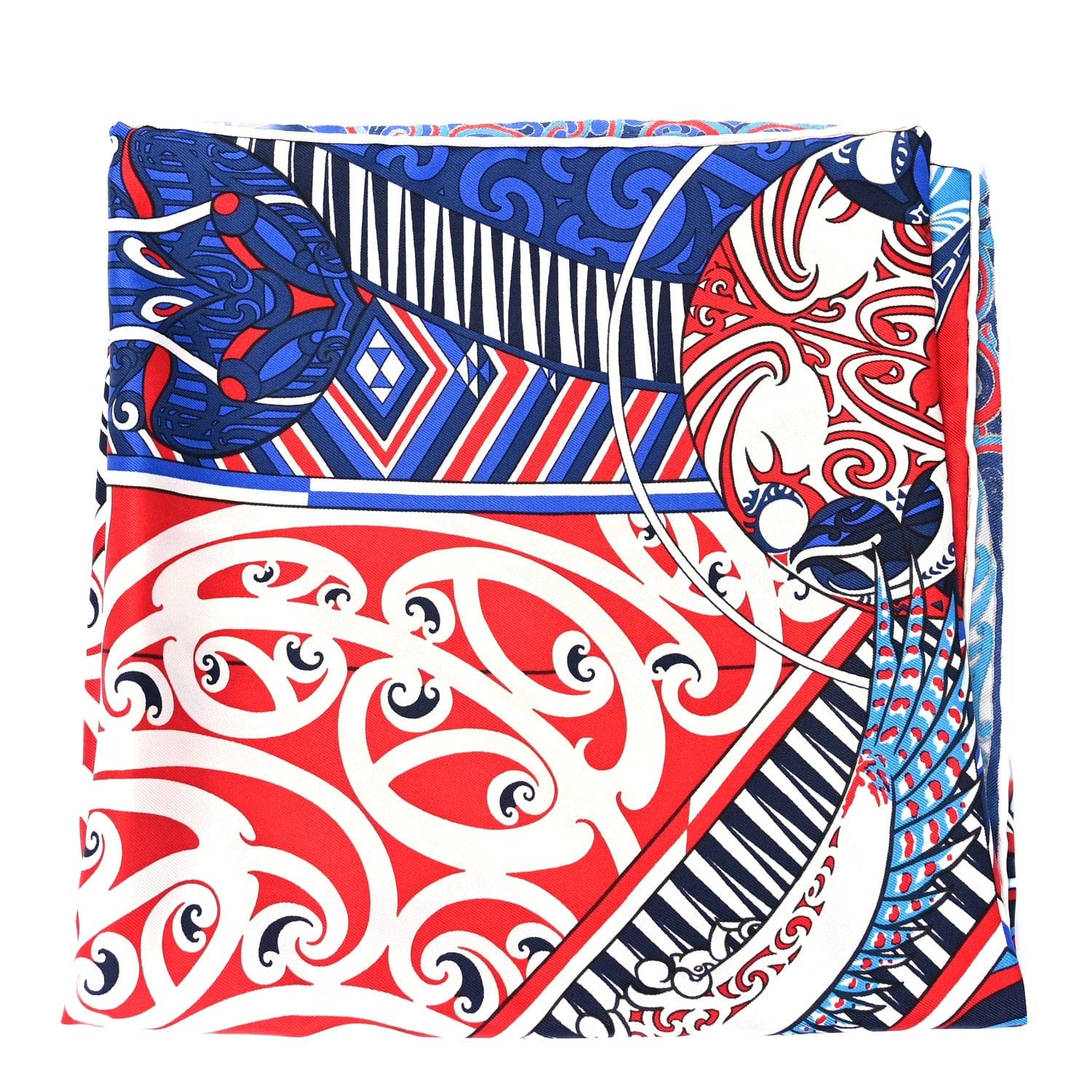 Hermes Silk Kawa Ora Scarf 90 Bleu Rouge White