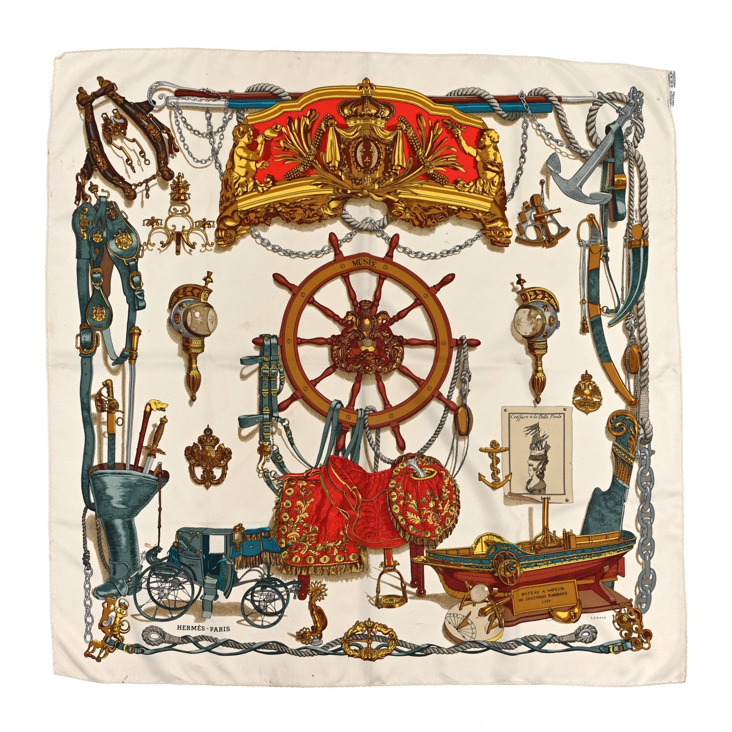 Hermes Silk Bateau A Vapeur De Jouffroy D’Abbans 1784 Scarf 90