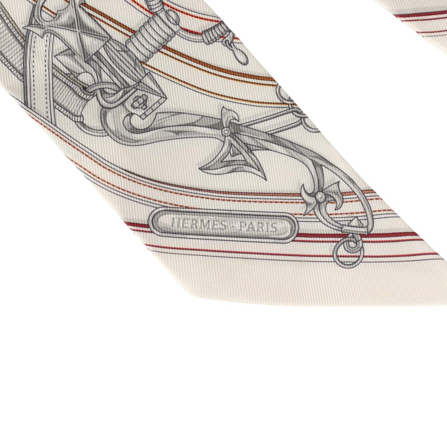 Hermes Harnais Legendaire White, Gris Perle, Rouge H Silk Twilly