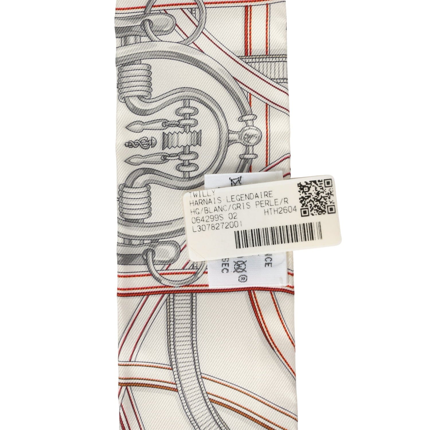 Hermes Harnais Legendaire White, Gris Perle, Rouge H Silk Twilly
