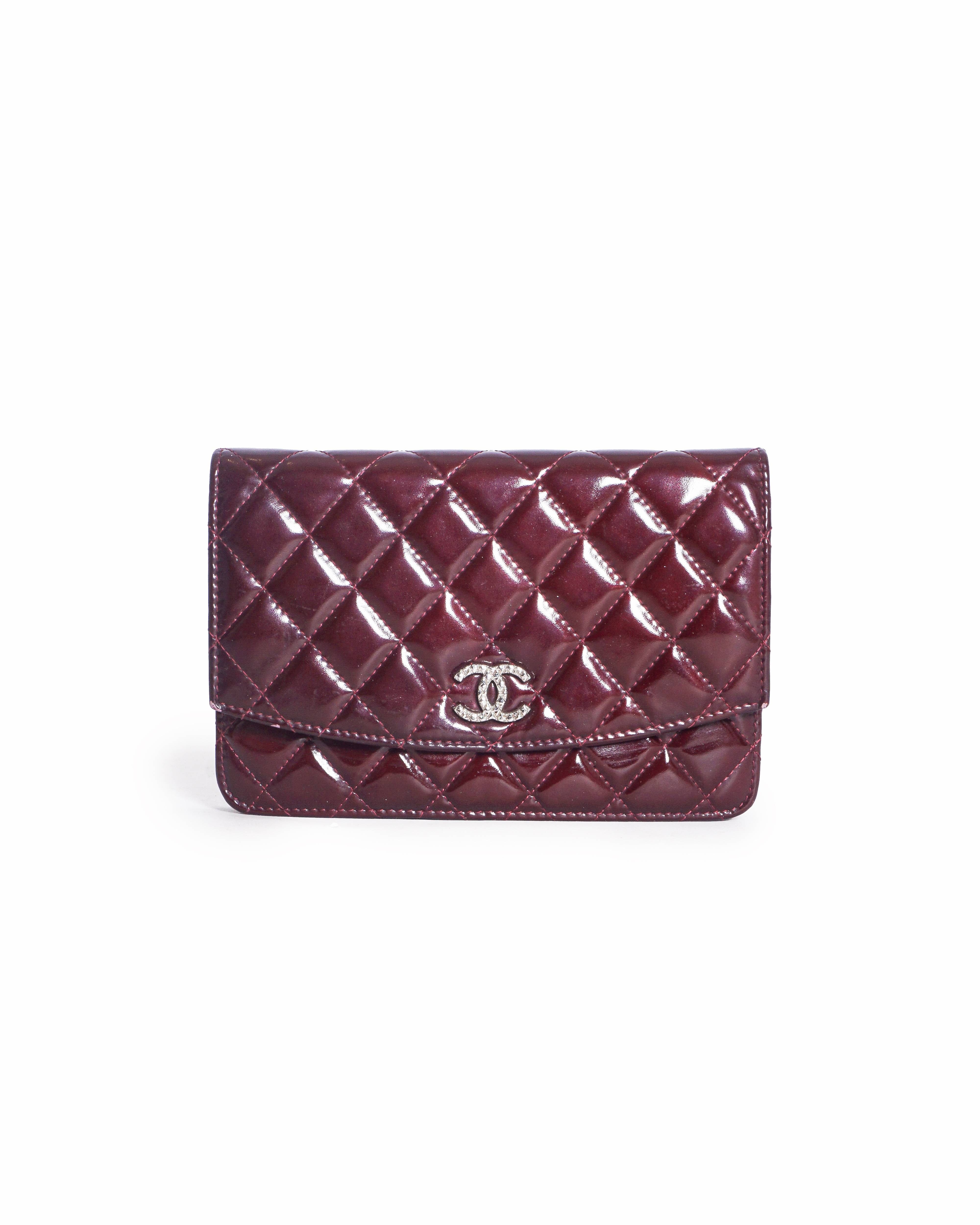 Chanel Red Patent Leather Quilted Wallet on Chain