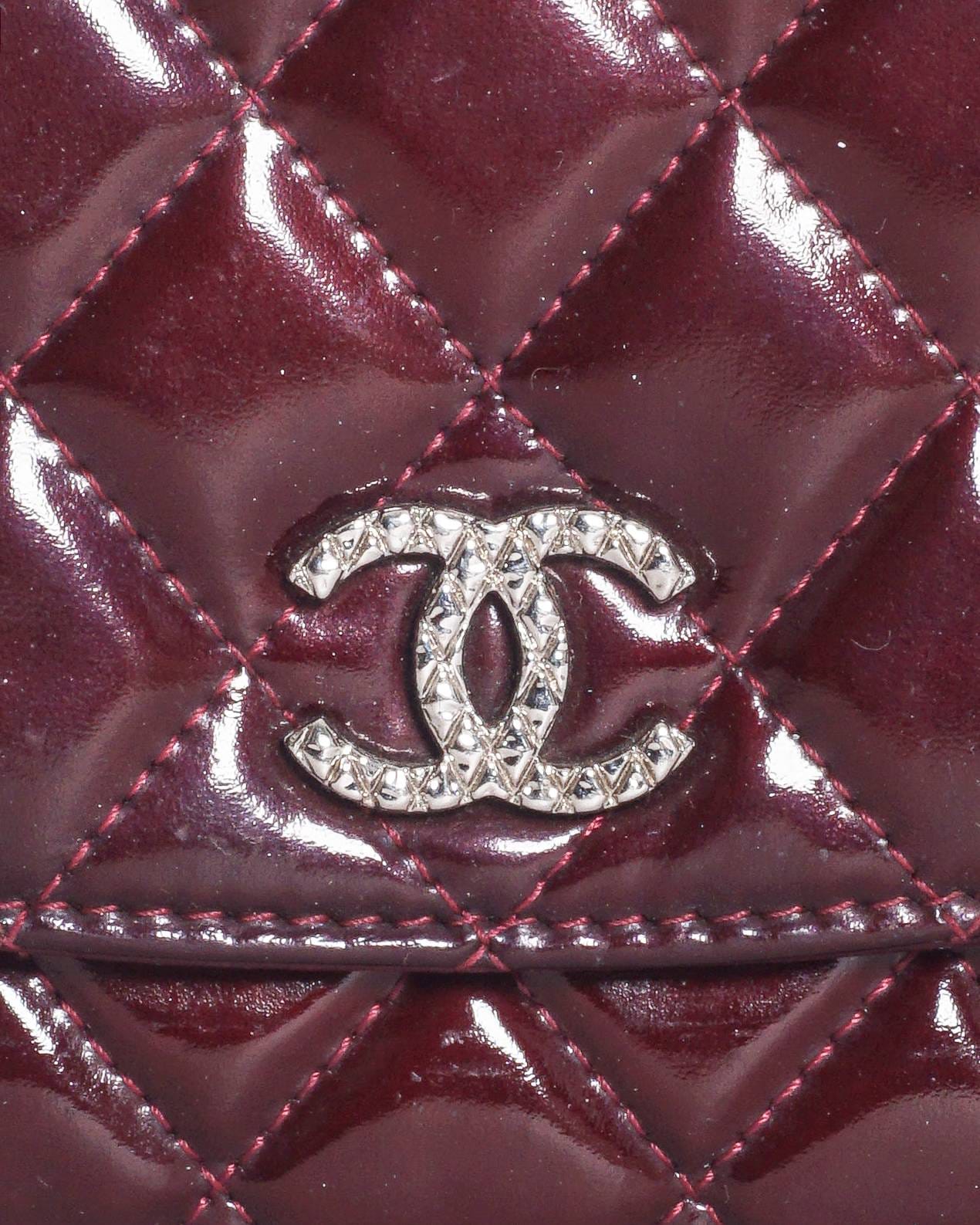 Chanel Red Patent Leather Quilted Wallet on Chain