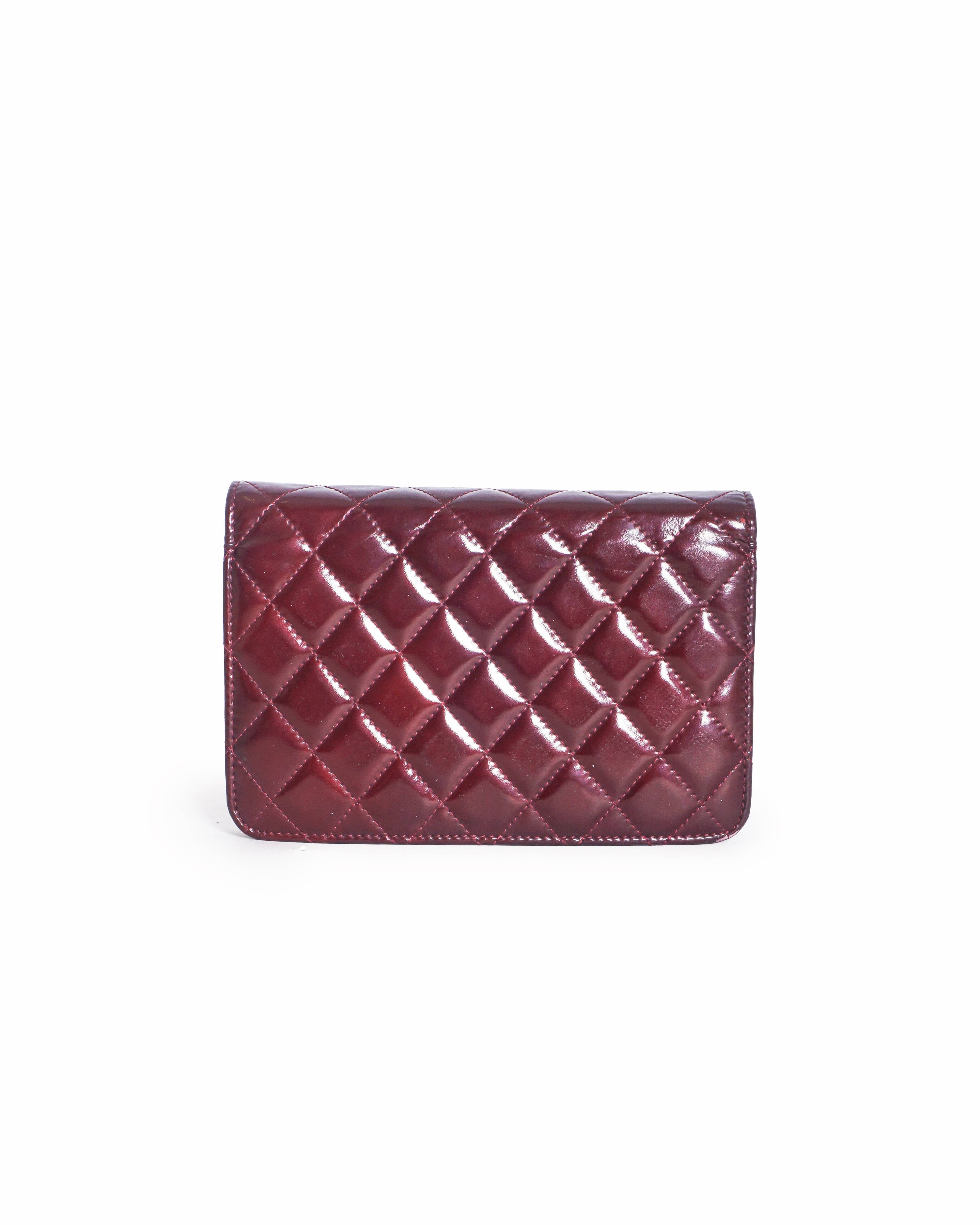 Chanel Red Patent Leather Quilted Wallet on Chain