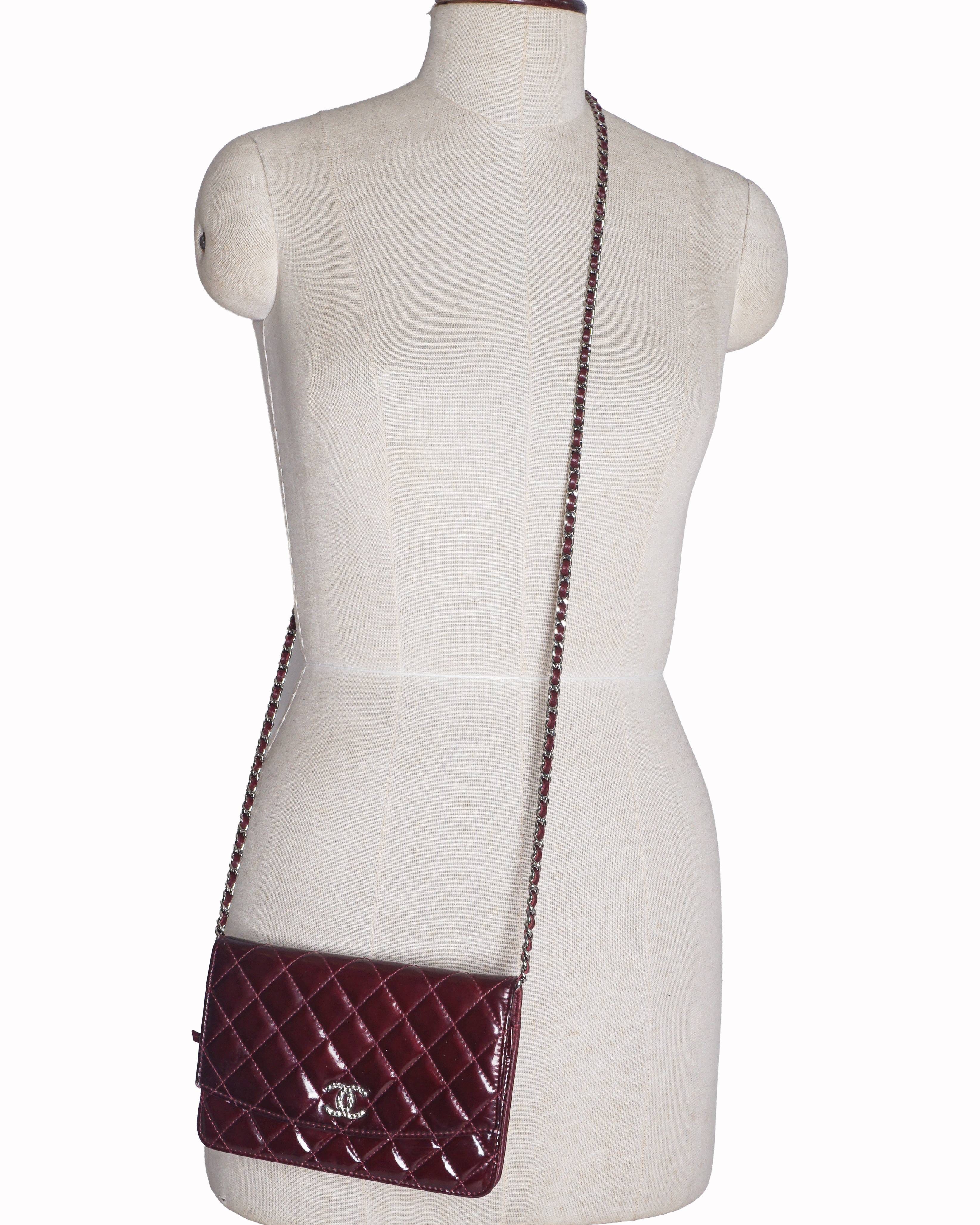 Chanel Red Patent Leather Quilted Wallet on Chain