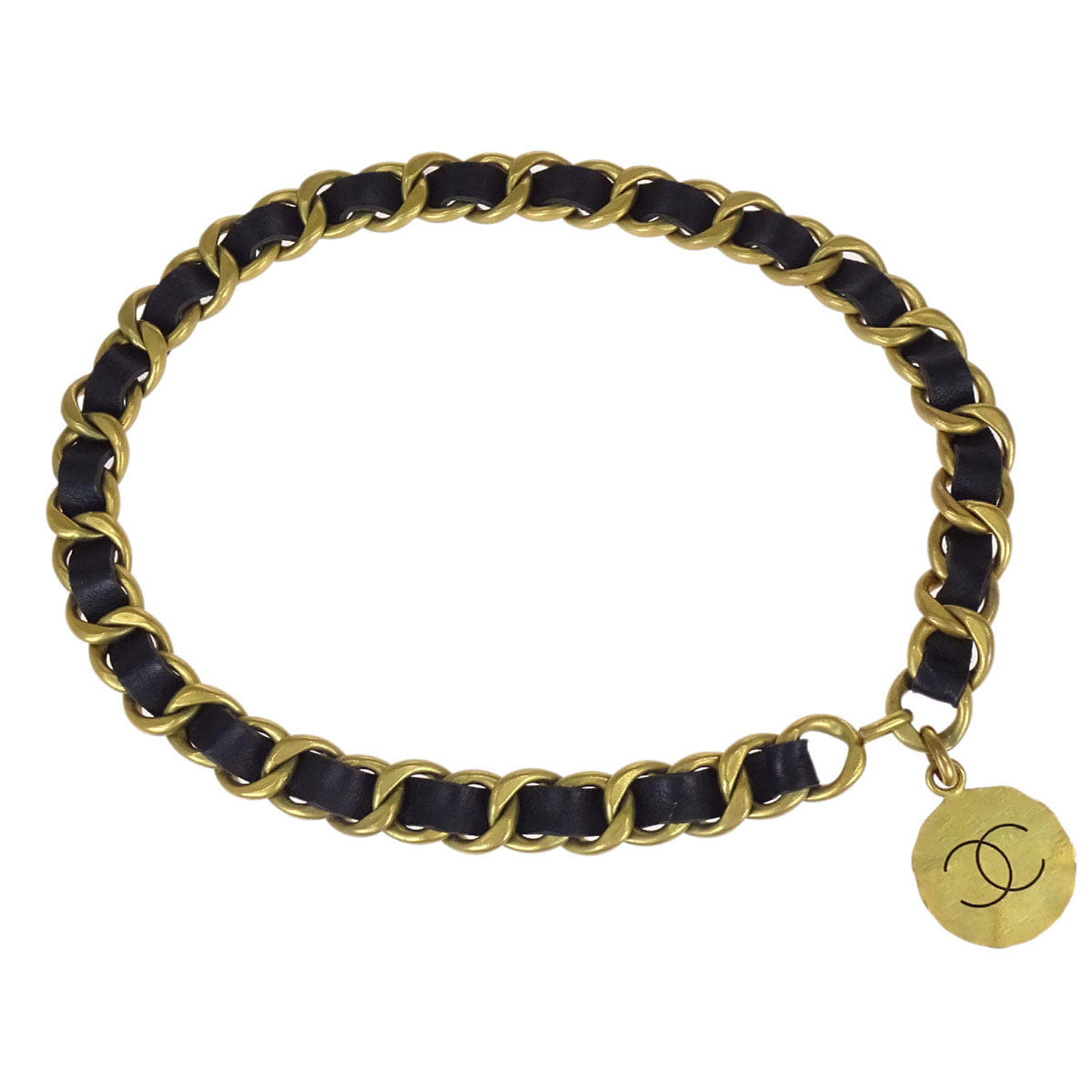 Chanel Chain Belt Medallion Gold Black 94P Small Good