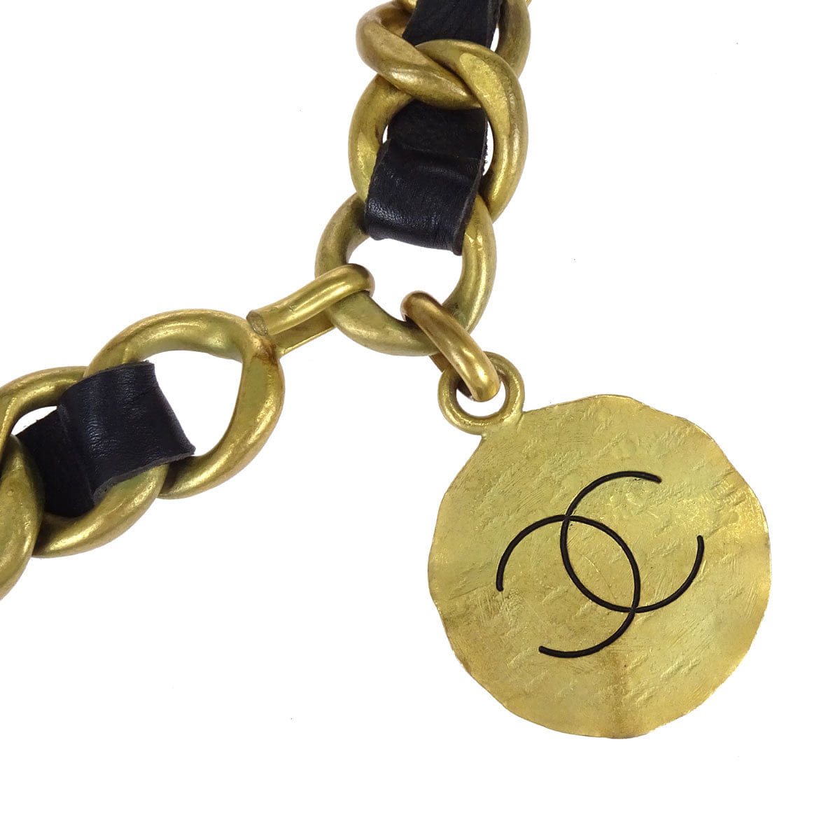 Chanel Chain Belt Medallion Gold Black 94P Small Good
