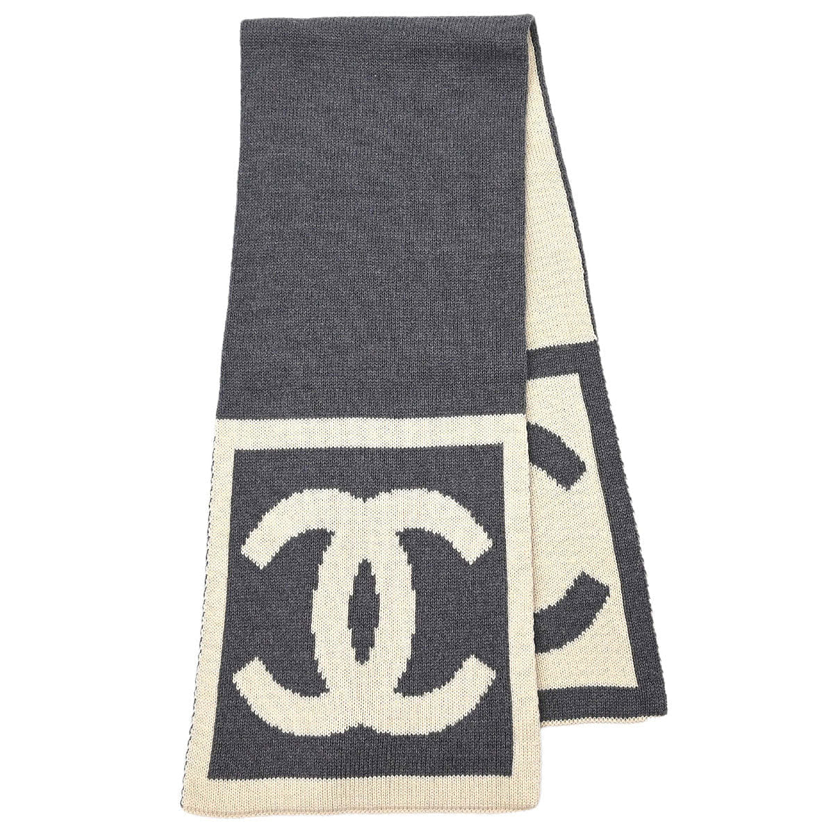 Chanel Sport Line Scarf Shawl White Gray Small Good