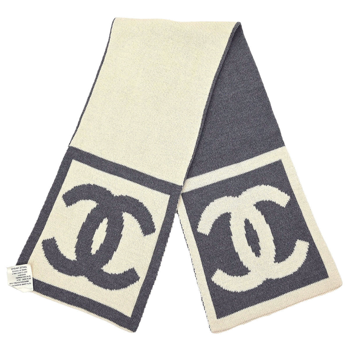 Chanel Sport Line Scarf Shawl White Gray Small Good