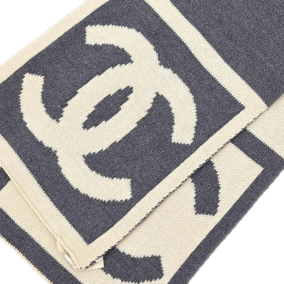 Chanel Sport Line Scarf Shawl White Gray Small Good