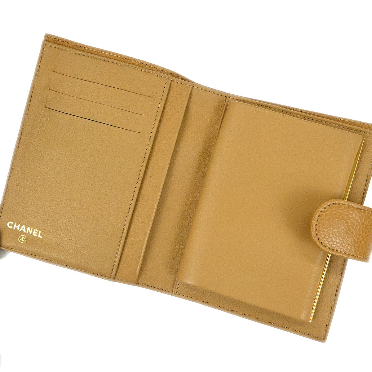 Chanel 1996 - 1997 Bifold Wallet Purse Beige Caviar Skin