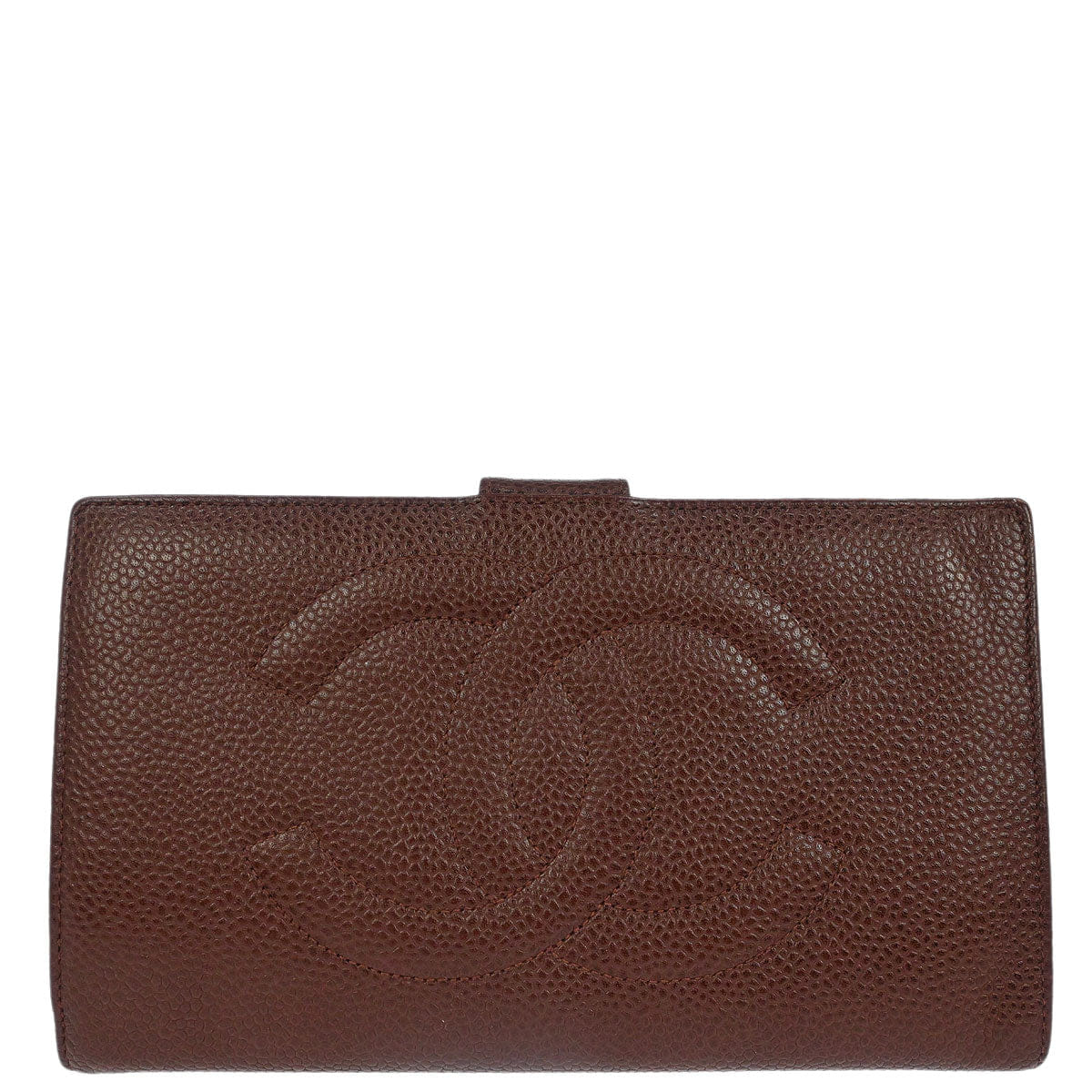Chanel 1996 - 1997 Brown Caviar Skin Long Bifold Wallet