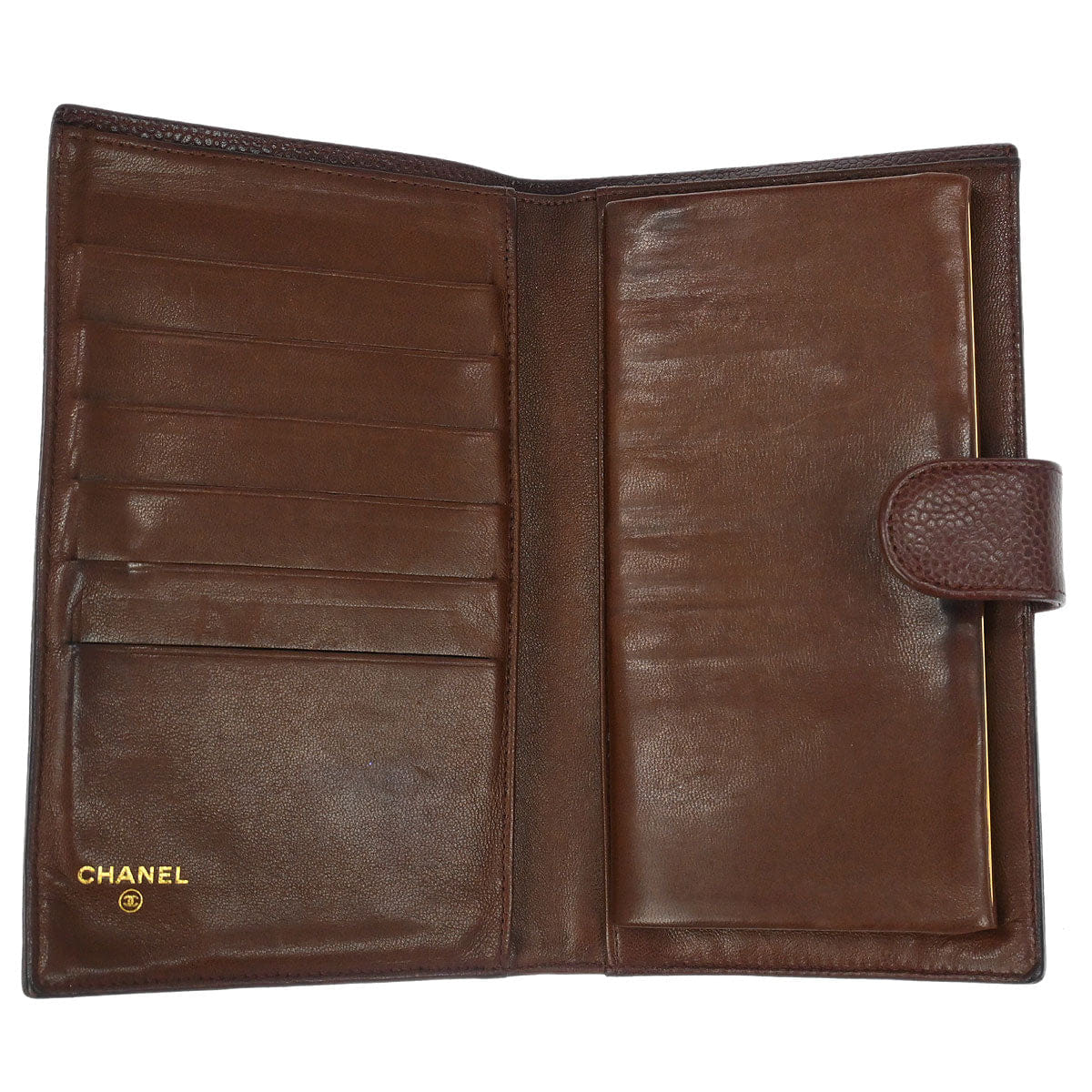 Chanel 1996 - 1997 Brown Caviar Skin Long Bifold Wallet