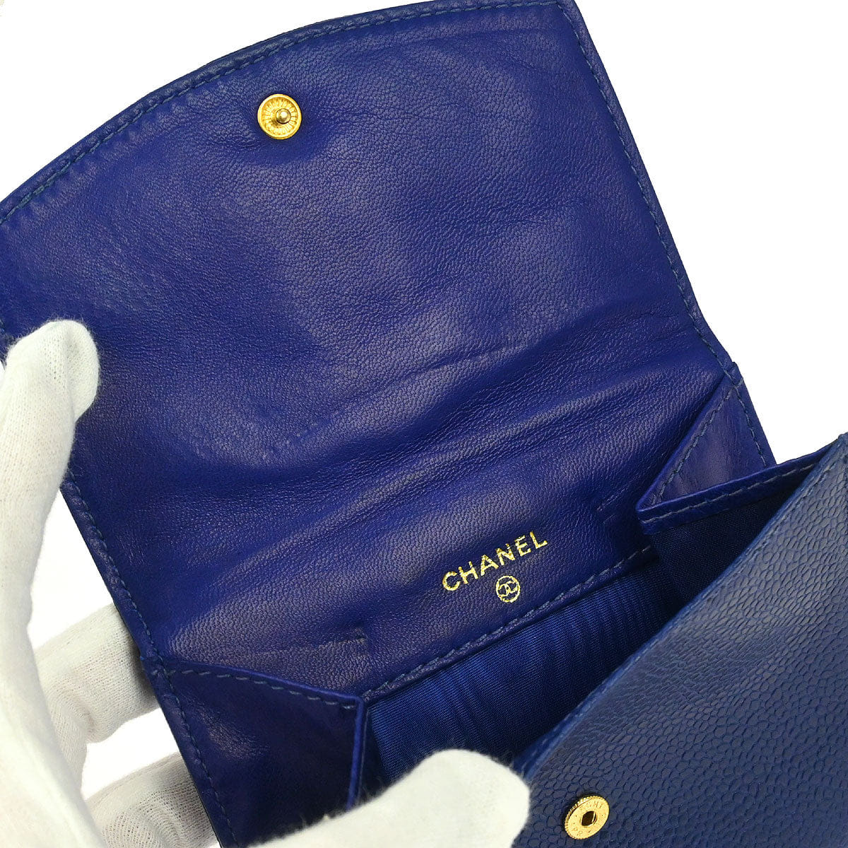 Chanel 1991 - 1994 Blue Caviar Skin Coin Purse Wallet
