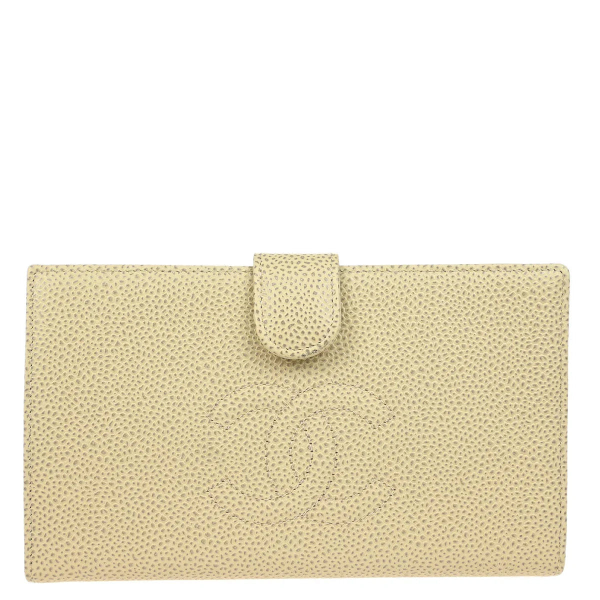 Chanel 2000 - 2002 White Caviar Long Bifold Wallet Purse