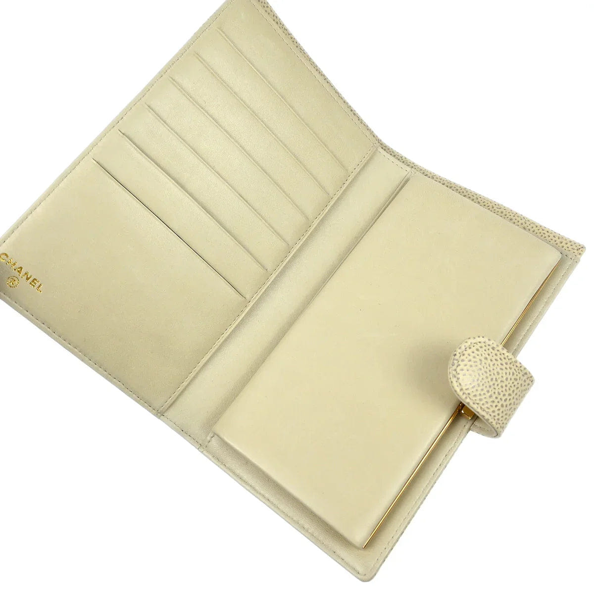 Chanel 2000 - 2002 White Caviar Long Bifold Wallet Purse