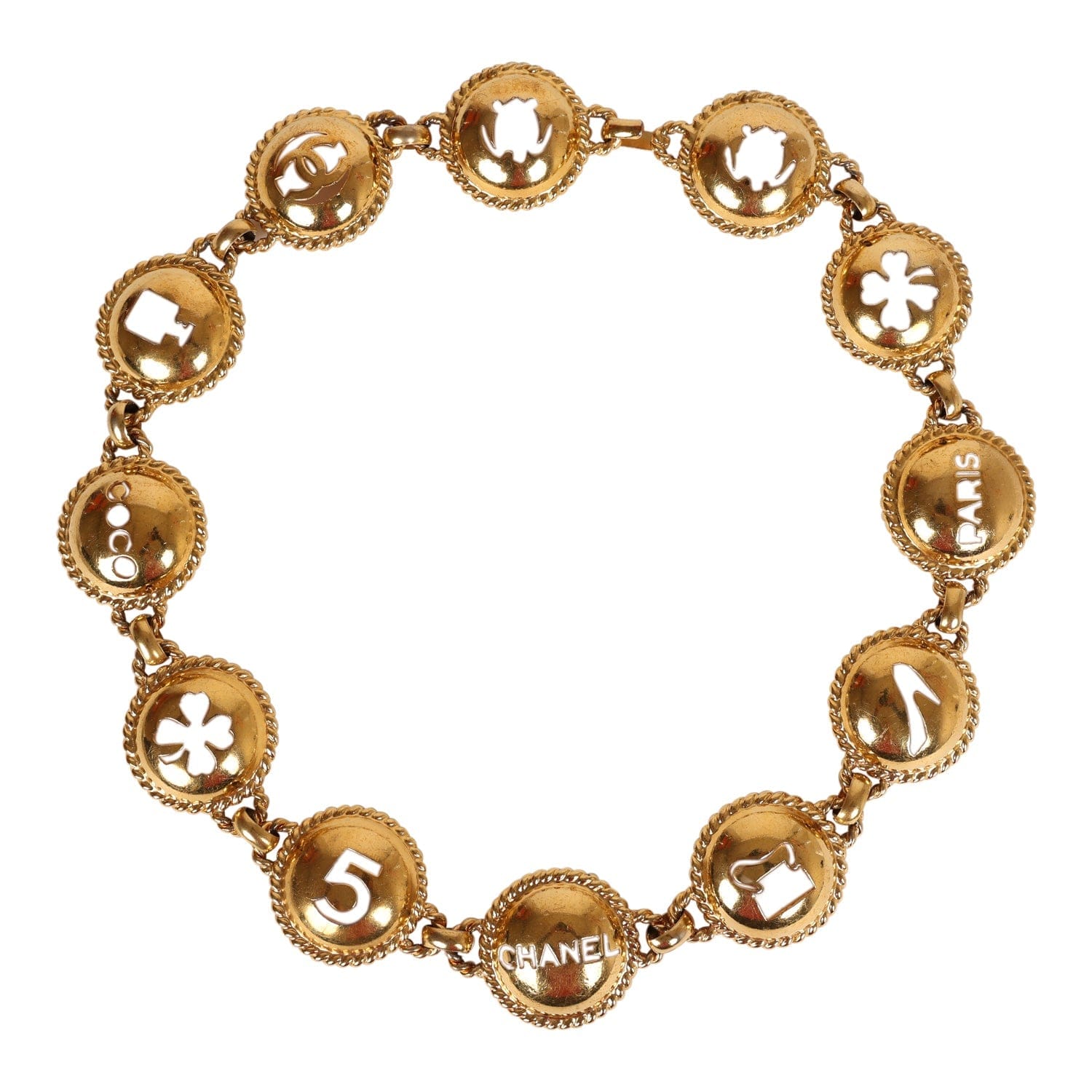 Chanel Vintage Chanel 24K Gold Plated Round Cutout Lucky Charms Chain Belt