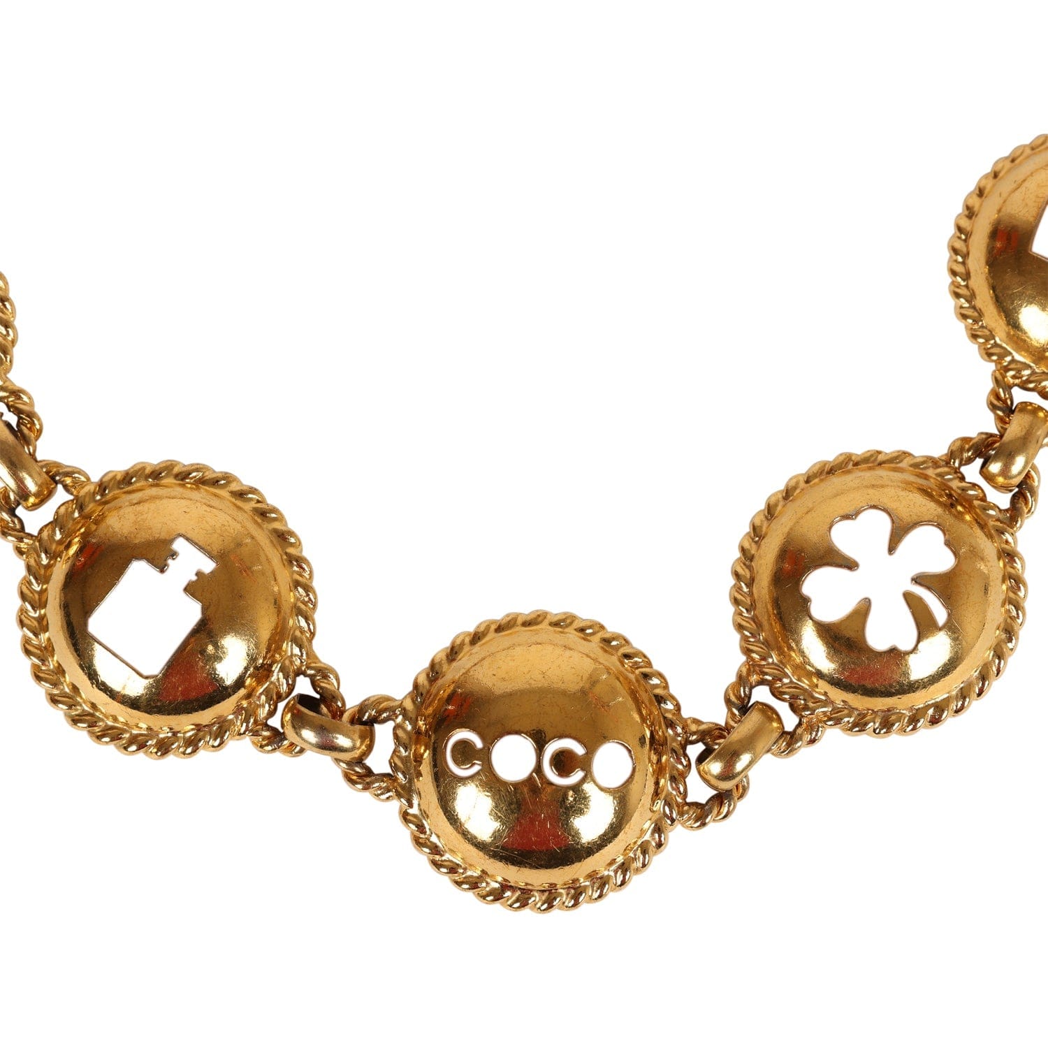 Chanel Vintage Chanel 24K Gold Plated Round Cutout Lucky Charms Chain Belt