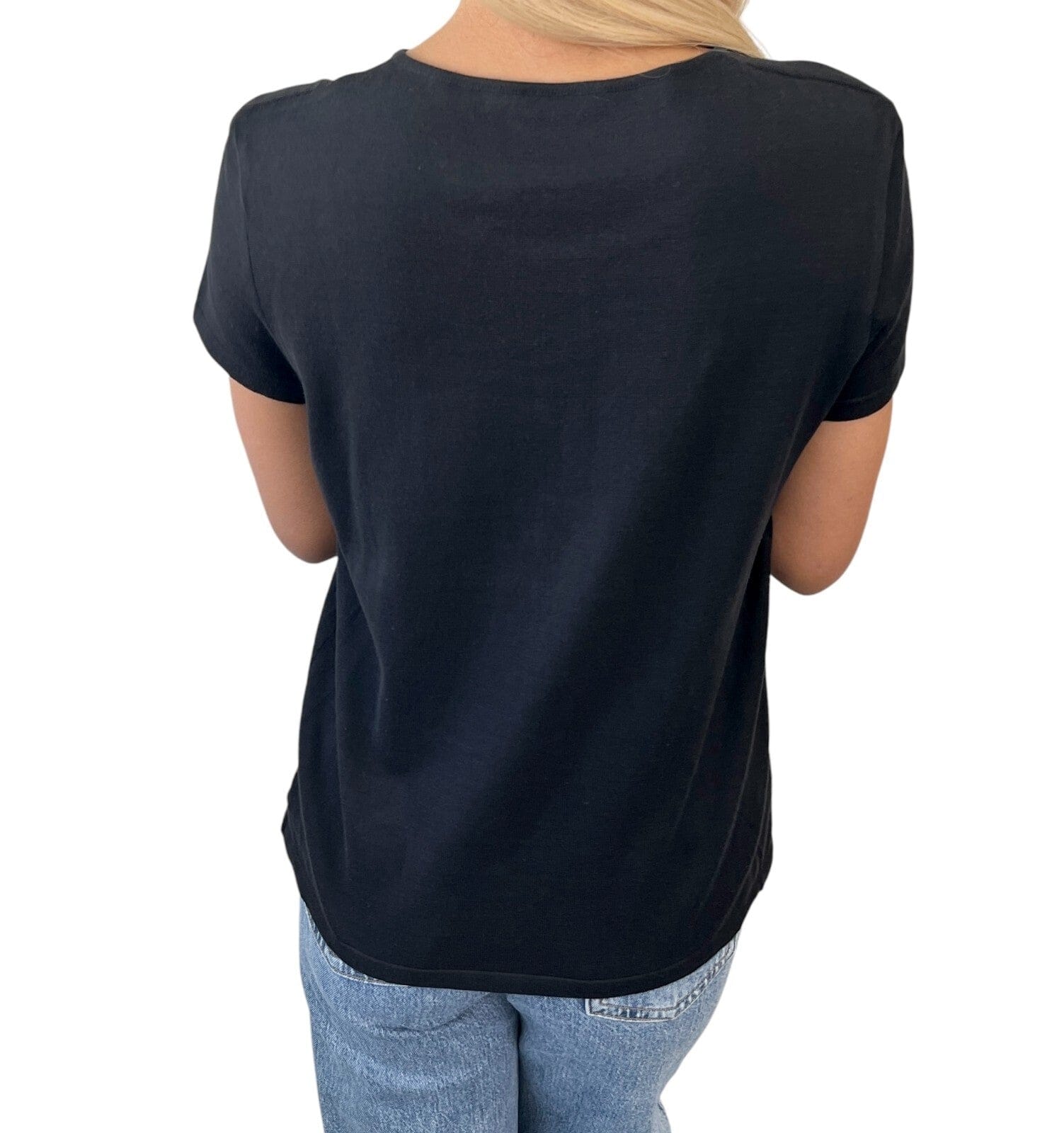CHANEL Vintage 05C CC Logo Knit T - shirt #42 Short Sleeve Top Black Cotton