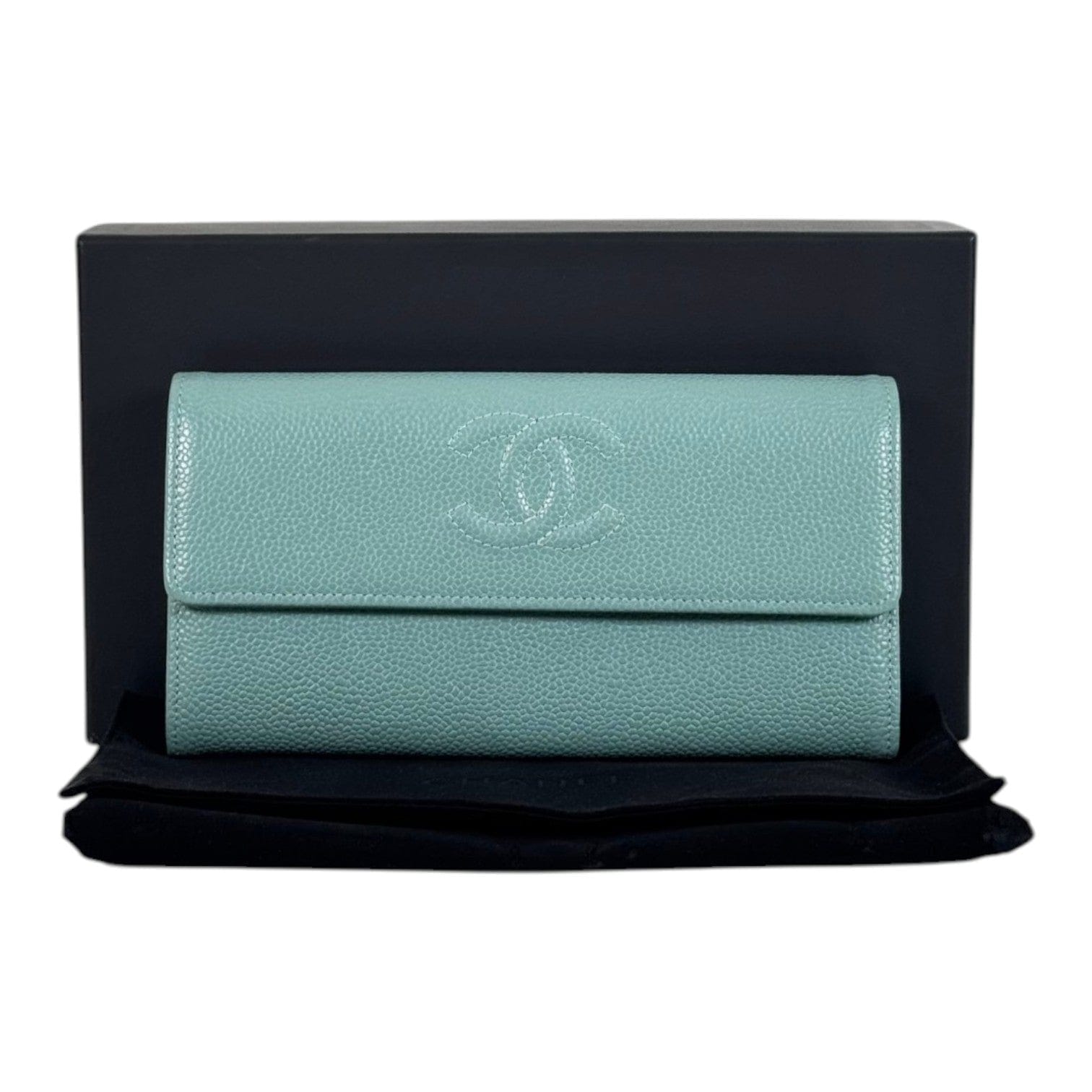 Chanel Long Green Wallet with Self Logo