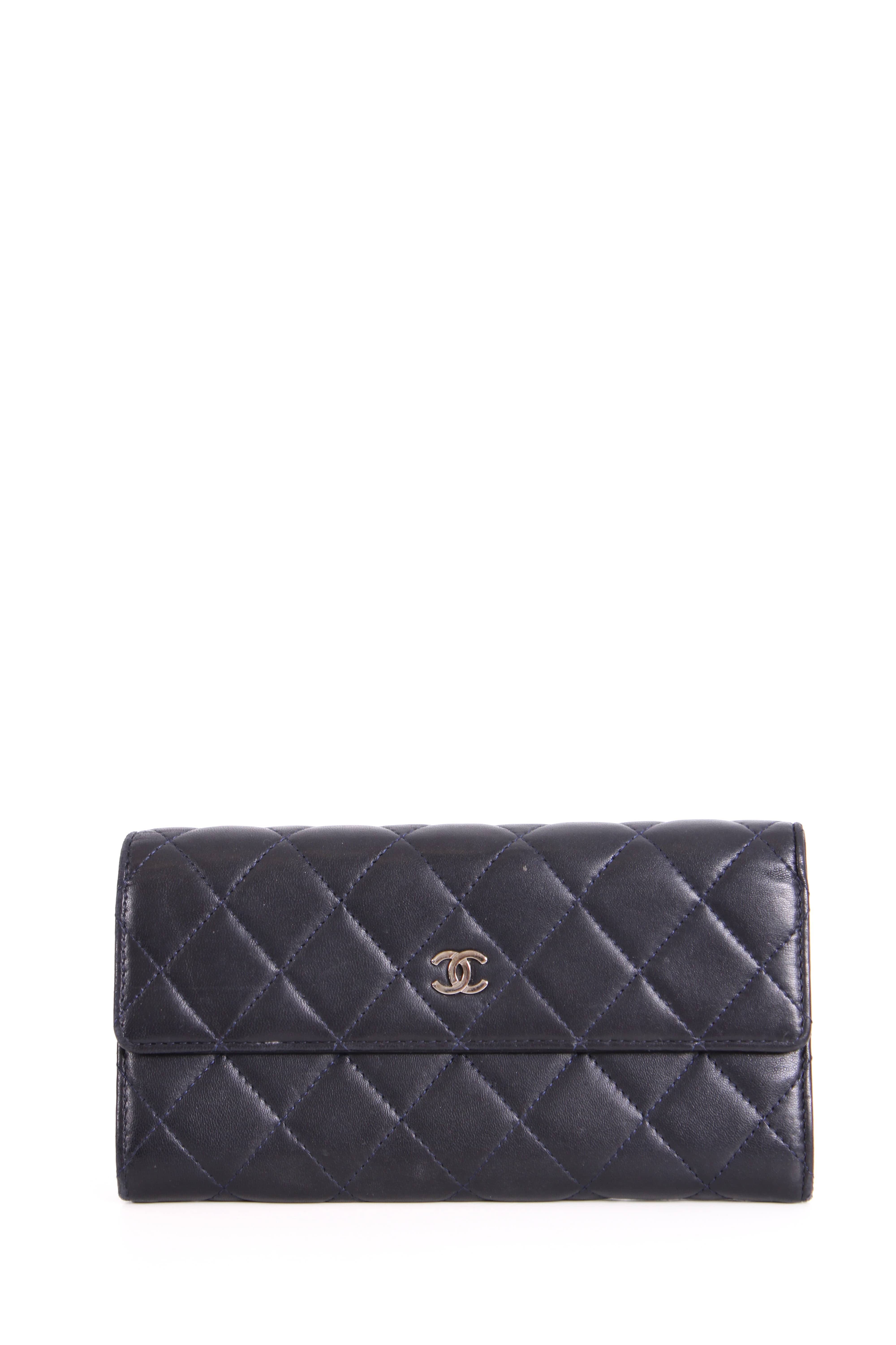 Chanel Lamb Skin long Purse Navy