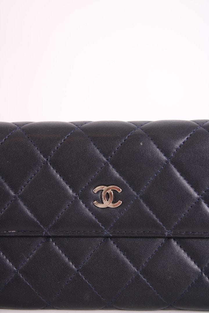 Chanel Lamb Skin long Purse Navy