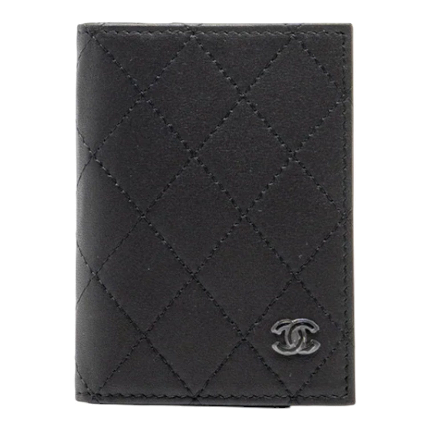 Chanel Quilted CC Card Holder Calfskin Black With Black Hardware (Microchip) - GIFTABLE