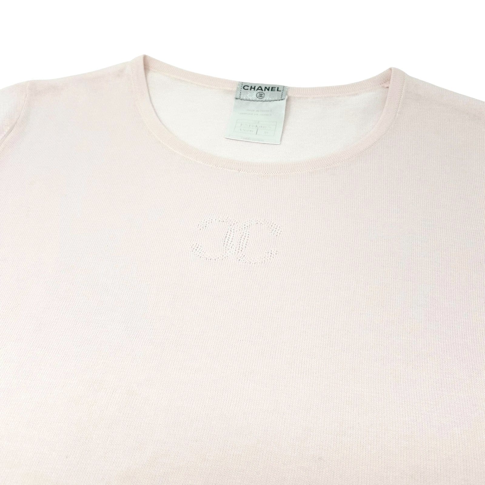 CHANEL Vintage 06P CC Mark Logo Short Sleeve Top #38 T - shirt Pink Cotton Mesh