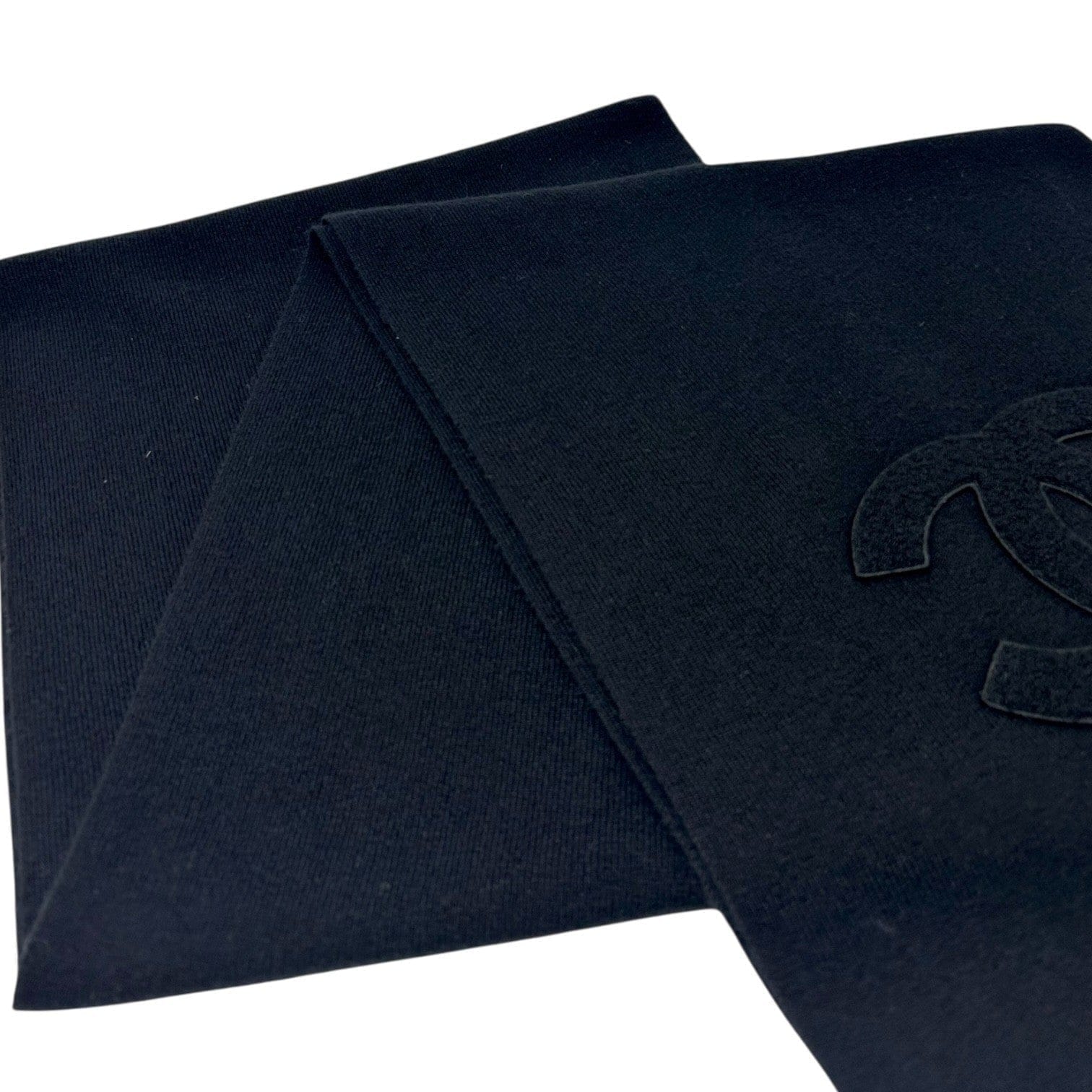 CHANEL Vintage CC Big Logo Muffler Scarf Wrap Accessory Black Cashmere Patch