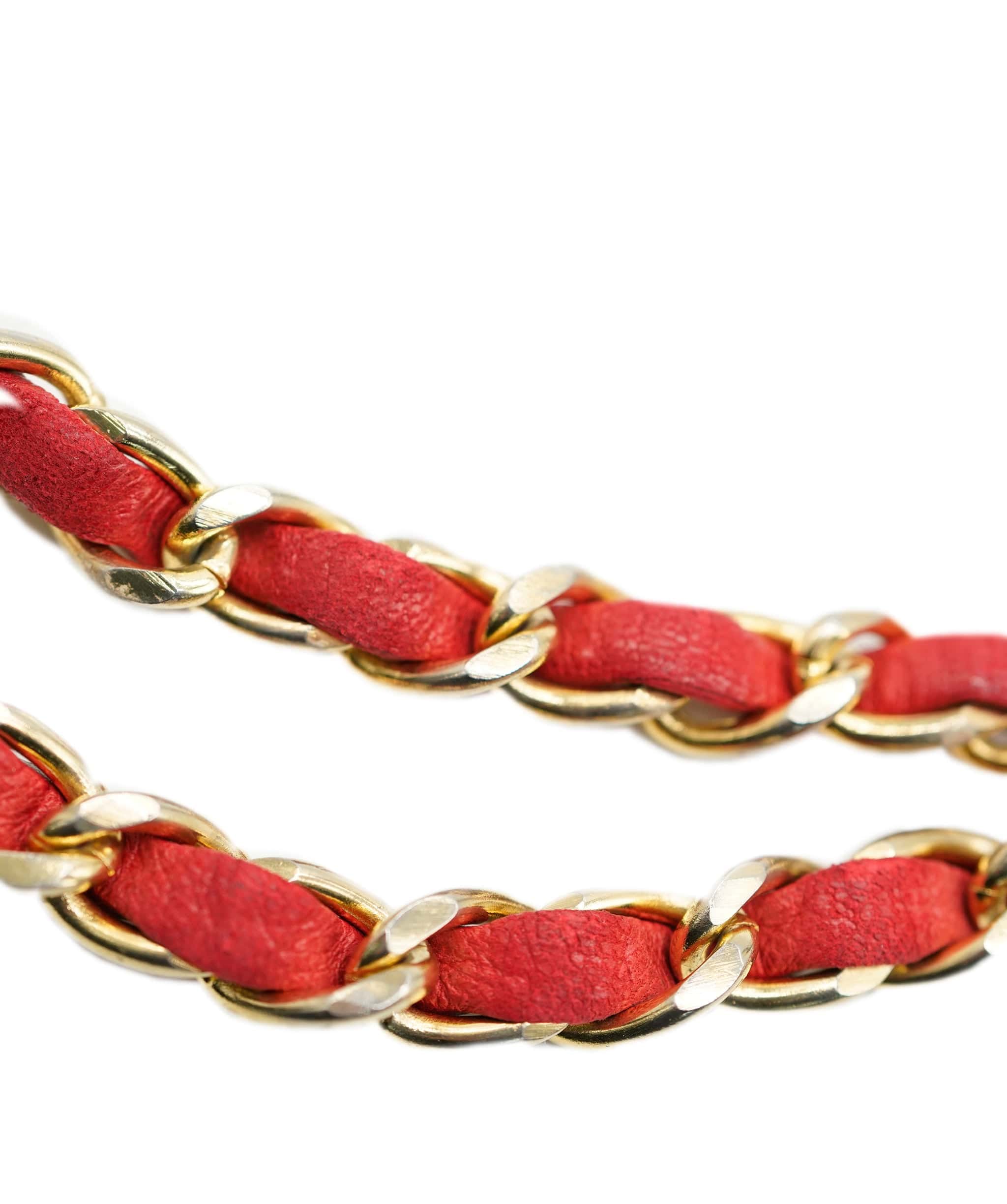 Chanel Red Leather Gold Belt - AGL1975