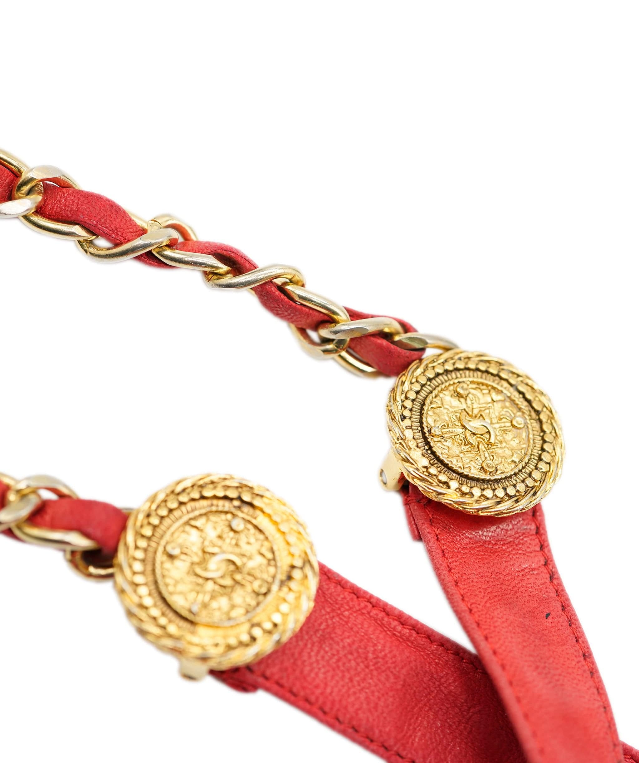 Chanel Red Leather Gold Belt - AGL1975
